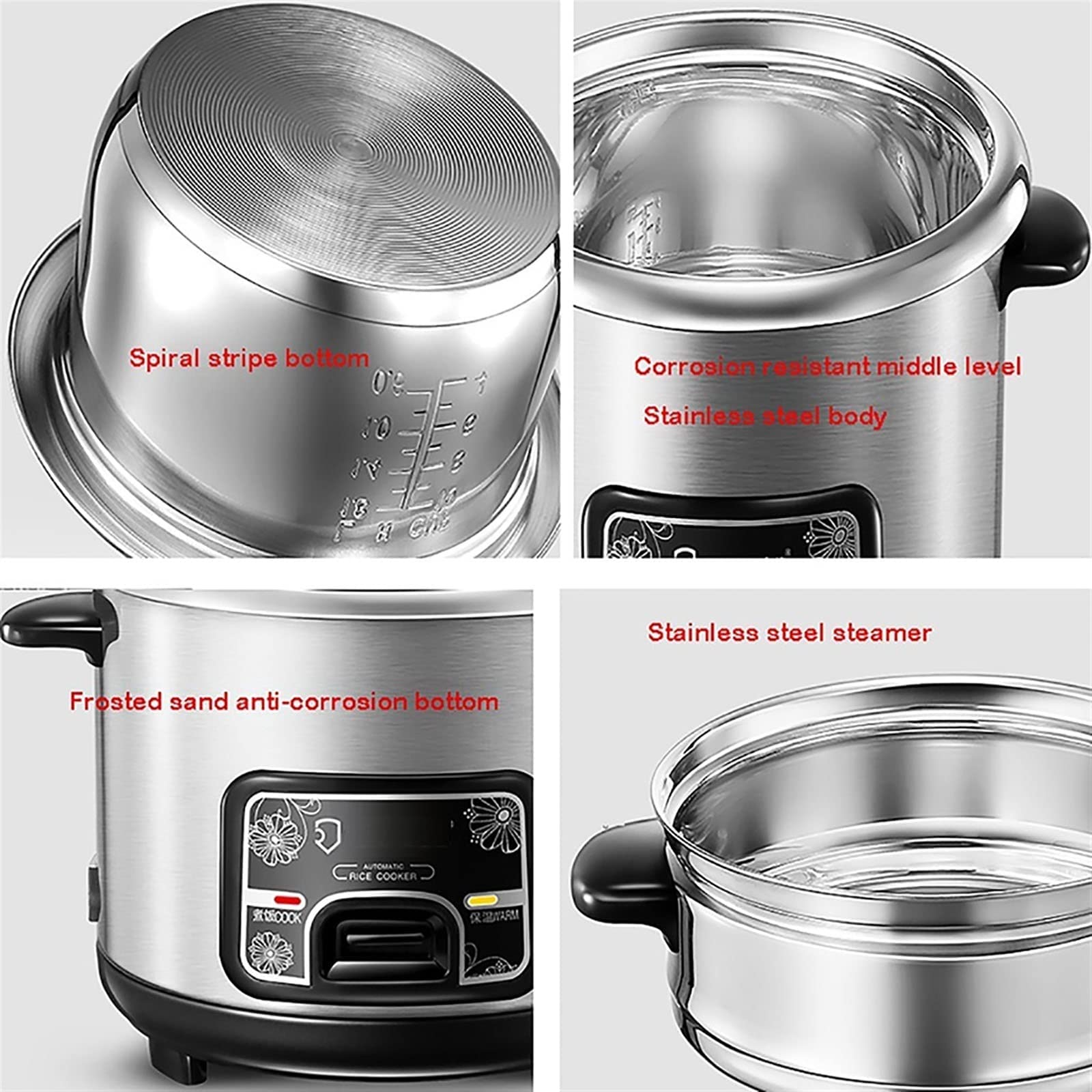 Cuiseur À Riz Et Fonction Vapeur-Chaud (2/3/4/5L) Liner INOX 304, avec Spatule Et Gobelet Doseur, pour 1 À 7 Personnes,2L