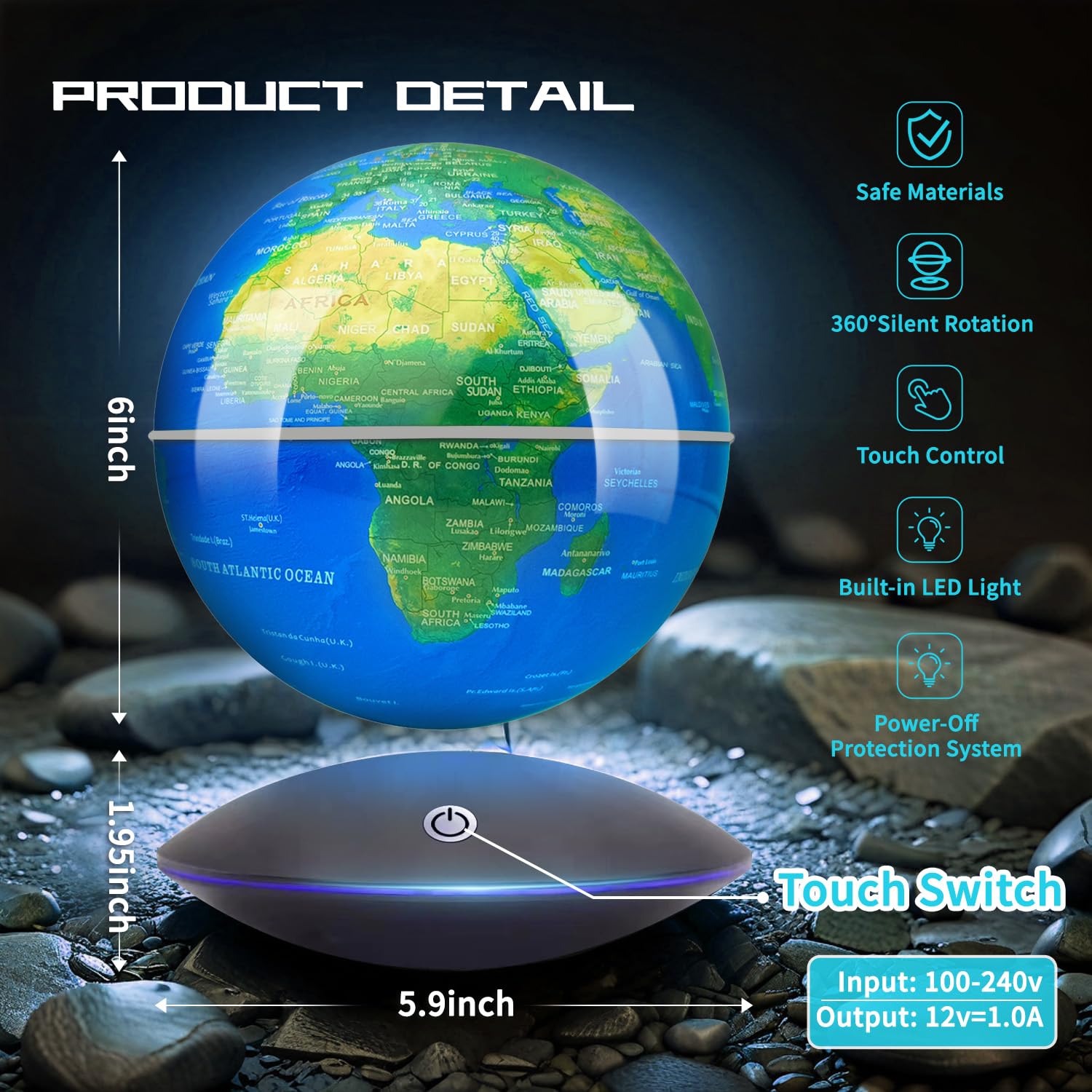 Globo magnetico levitante galleggiante, rotazione a 360°, mappamondo geografico per casa e ufficio, regalo cool tech per uomini, padri, mariti e ragazzi