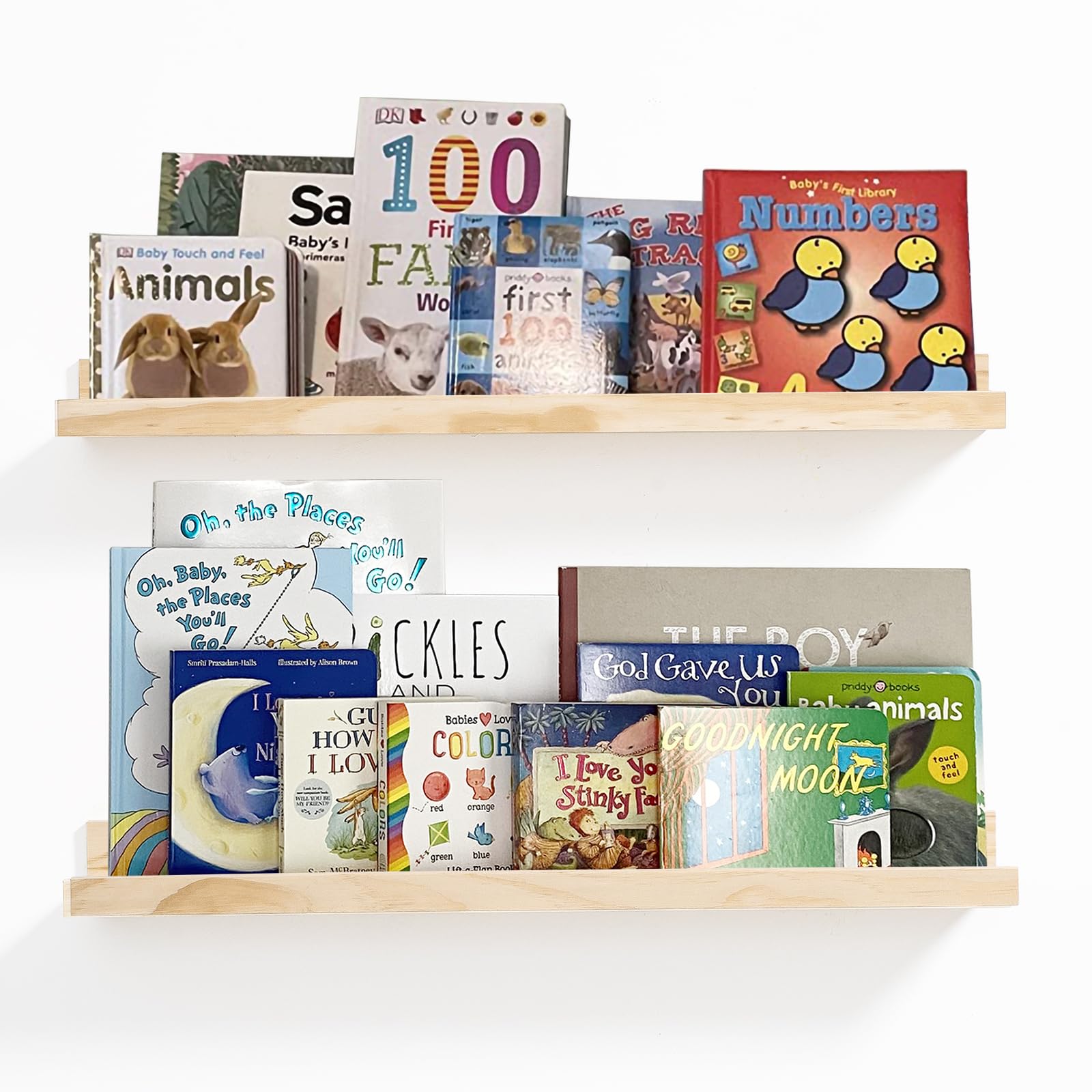 AZSKY 24 Inch Long Floating Shelves for Wall Decor Natural Wood Storage Shelves Floating Photo Shelves with Lip Picture Ledge Shelf Set 1Nursery Book Shelves for Living Room Bedroom