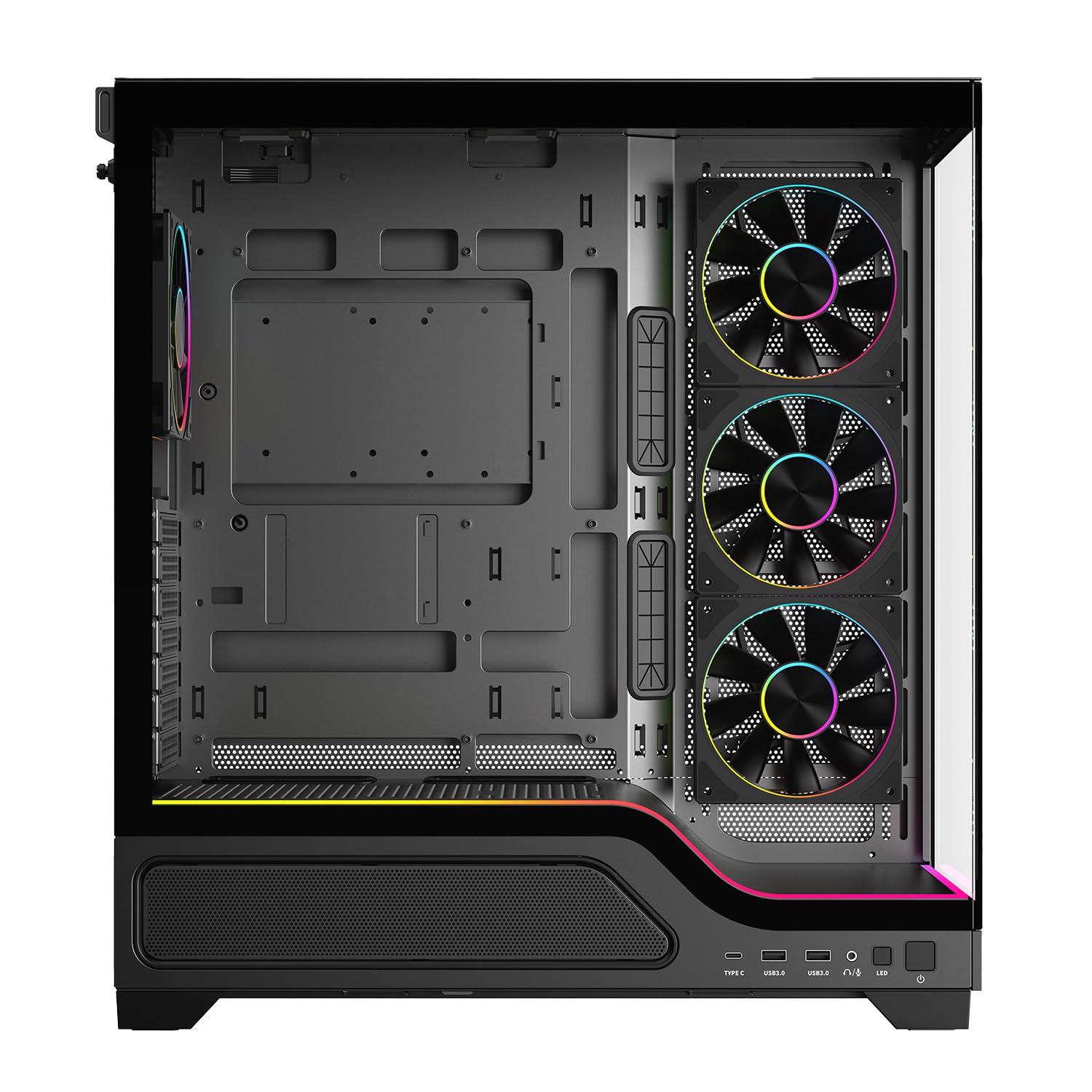 Itek Case Gaming SHOWBUI WAVE 82B - Tower ATX con 4 ventole ARGB 12 cm incluse - 2xUSB3, Type-C- e paratia frontale e laterale in vetro temp scuro