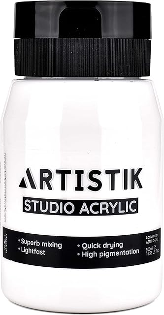 Acrylic Paint 500 ml Tub - Acrylic Paints with High Pigment and Long-Lasting Brilliant and Vibrant Colours Professional & Amateur Painting Jar Art Supplies by Artistik (White)