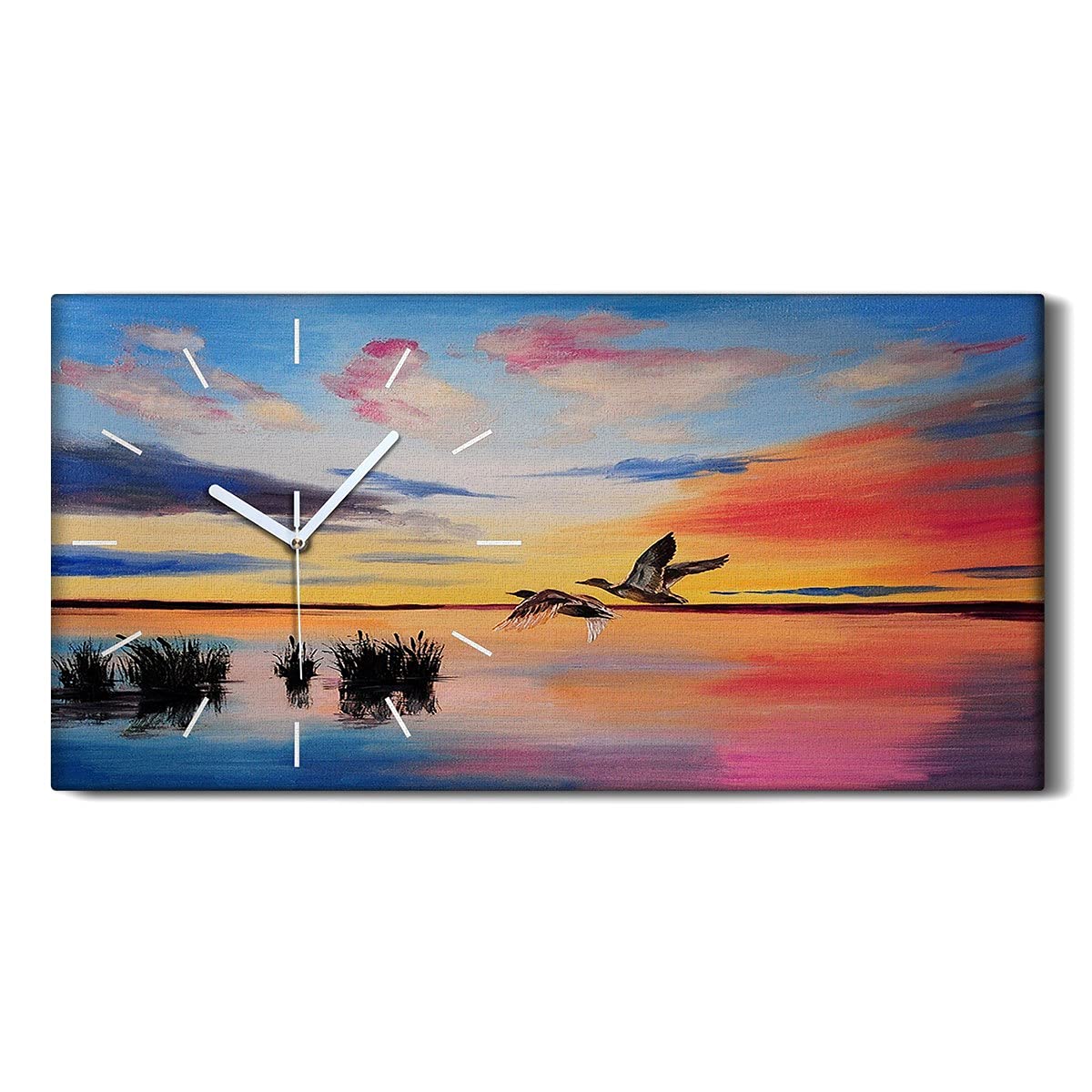Horloge sur Toile 60x30cm Art Mural Moderne - Pendule Silencieuse Salon Chambre