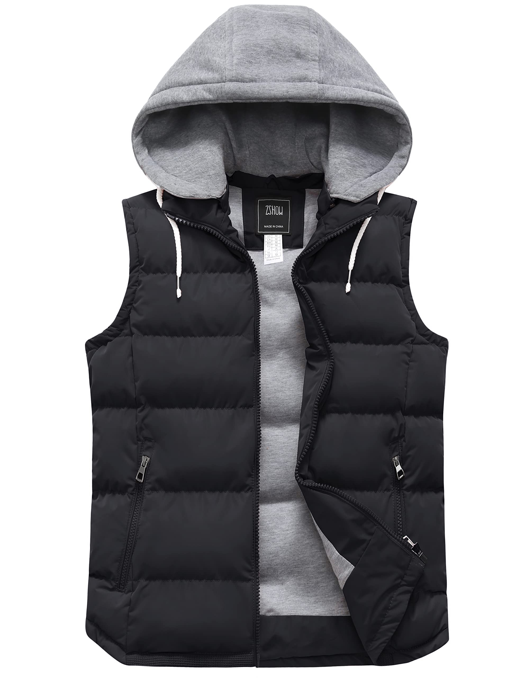 zshow women's winter padded vest removable hooded outerwear jacket(black,medium)
