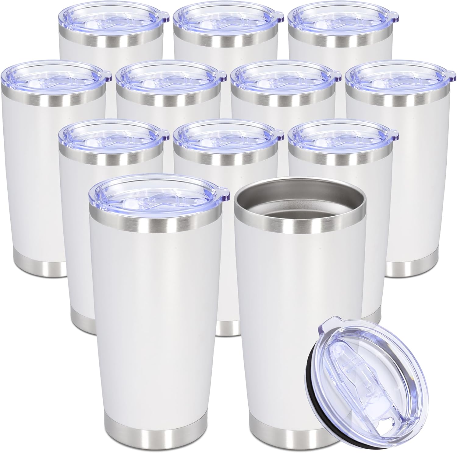AUWBON 20oz Tumbler Bulk Stainless Steel Tumbler Cup with Lid Vacuum Insulated Double Wall Travel Mug, Durable Powder Coated Travel Coffee Tumbler Mug for Hot & Cold Drinks, White,12 Pack