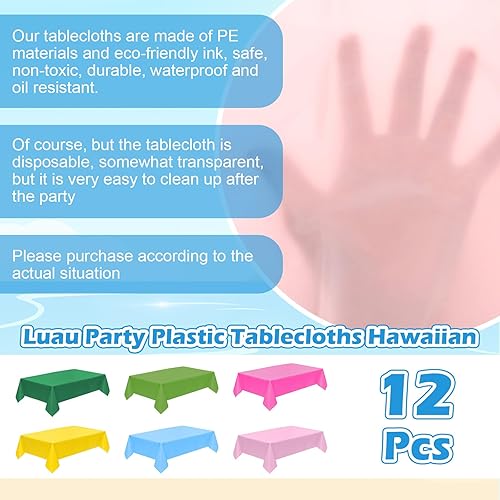 Miniatura 2 de 12 manteles desechables de plástico Fundas rectangulares impermeables de 54 x 108 pulgadas para decoración de cumpleaños, bodas, Luau, picnic y