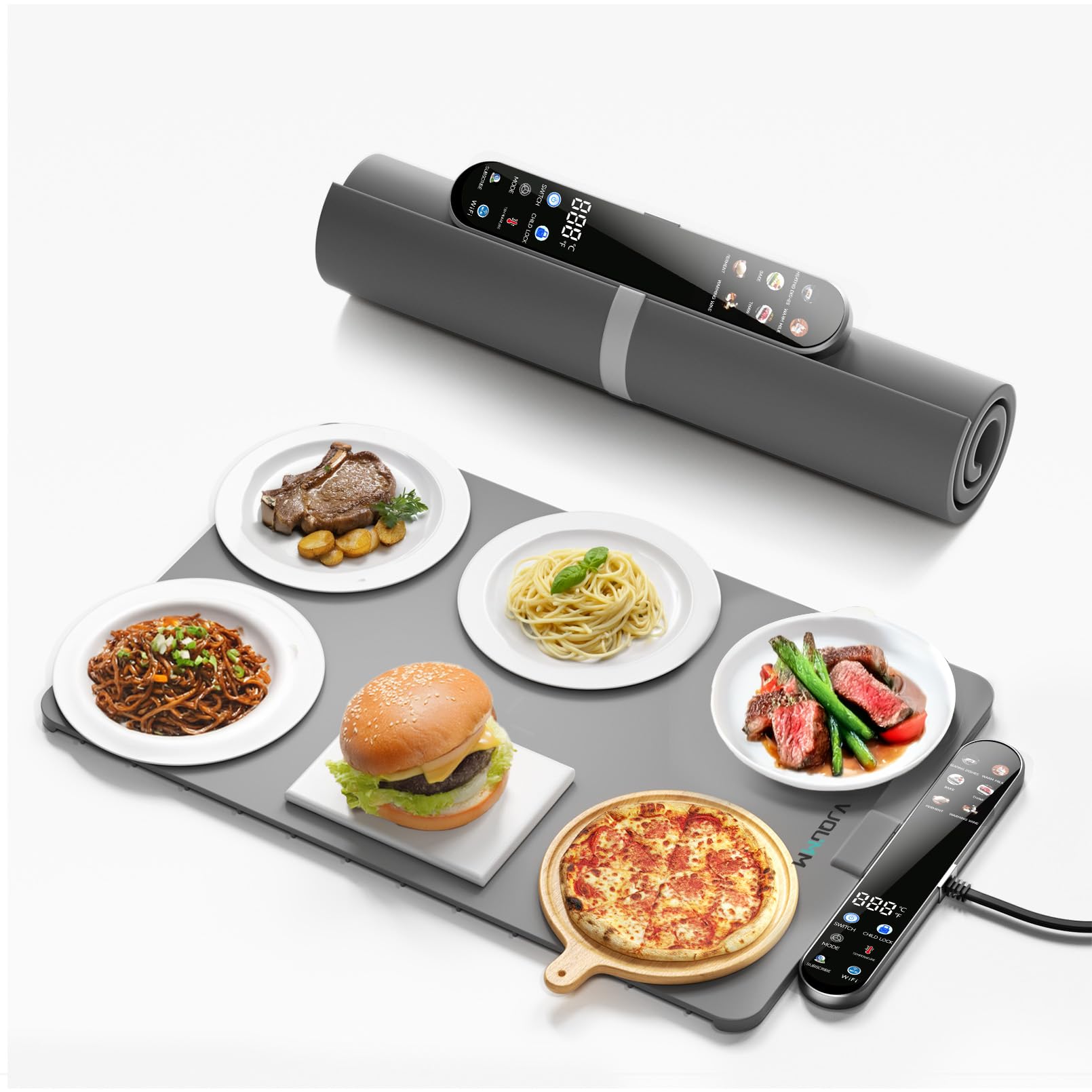 Food Warming Mat, Electric Warmer Tray for Food/Defrosting Tray- Chafing Dishes for Buffet, Hot Plates, Food Warming Pads for Parties,Family Gatherings,Serving Guests,Lunch Box,Tortilla Warmer (Gray)