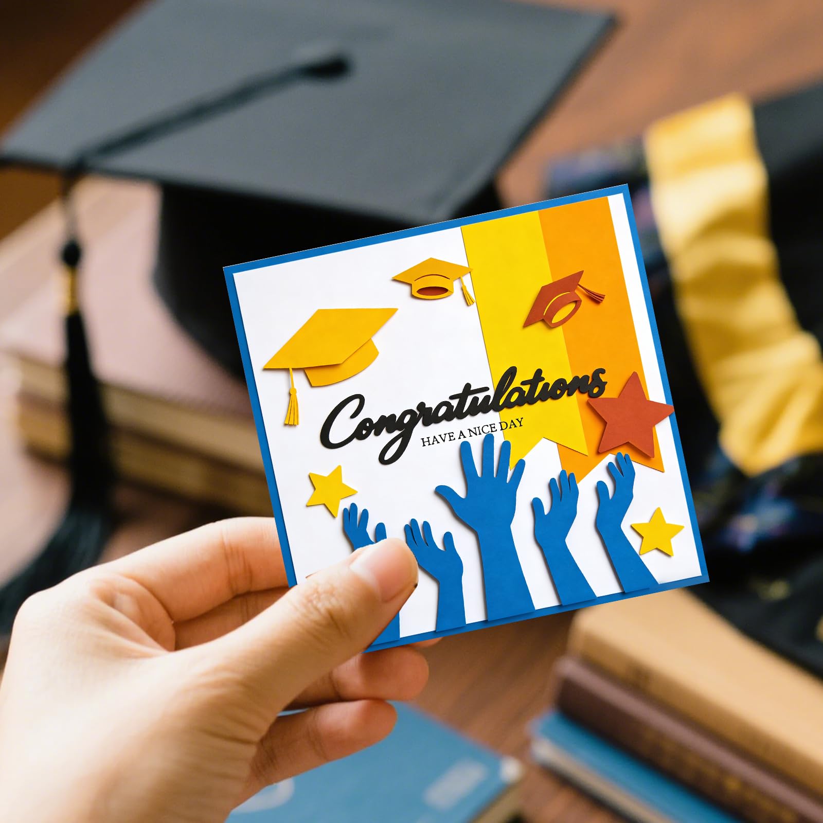 INFUNLY 16 fustelle da taglio a forma di libro con scritta "Happy Graduation", stencil per goffratura, in acciaio al carbonio, con stelle, per fai da te, scrapbooking, artigianato, forniture