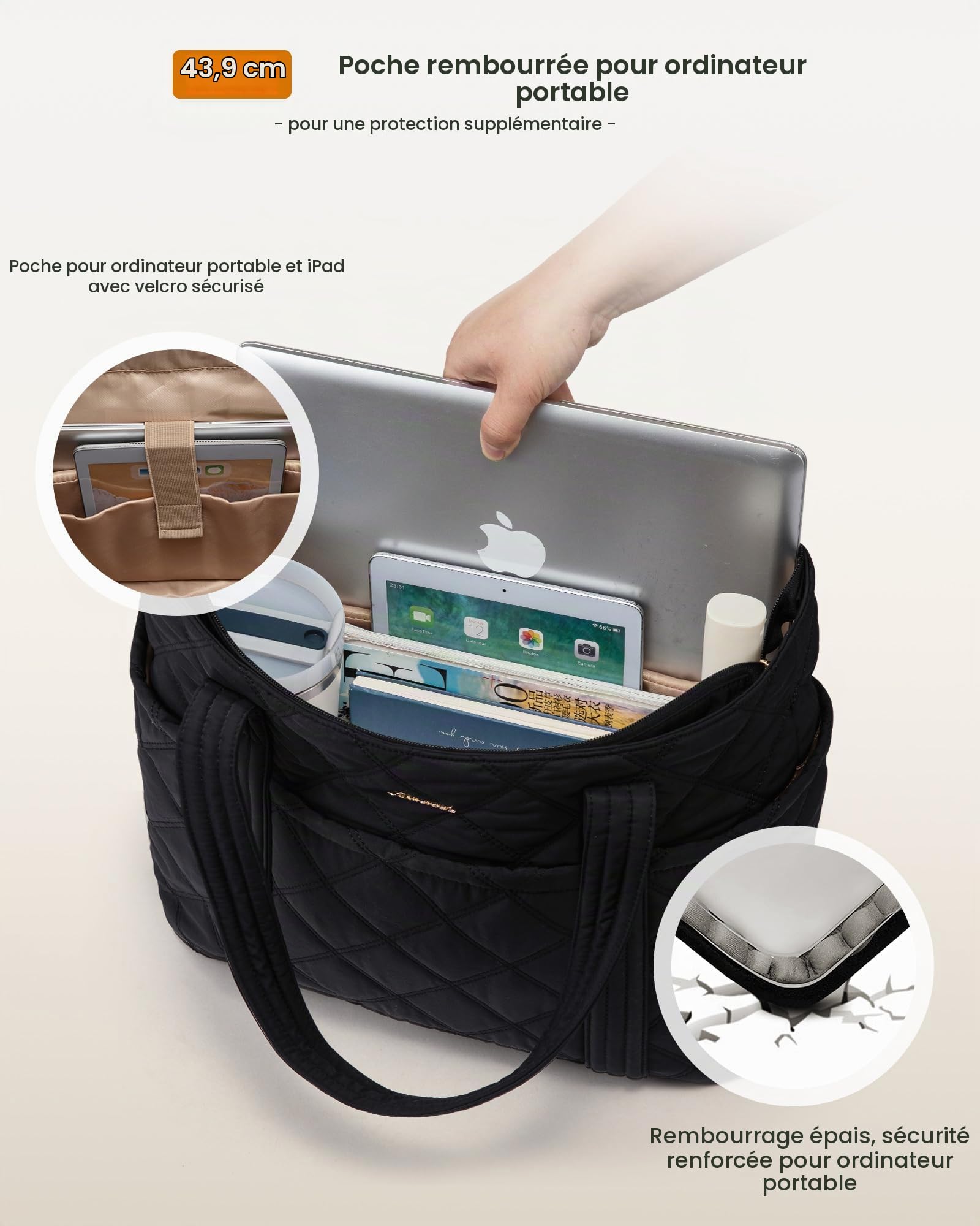 LOVEVOOK Sac à main léger pour ordinateur portable - Pour femme - Grand sac de shopping - Sac de travail - Sac à bandoulière - Sac fourre-tout