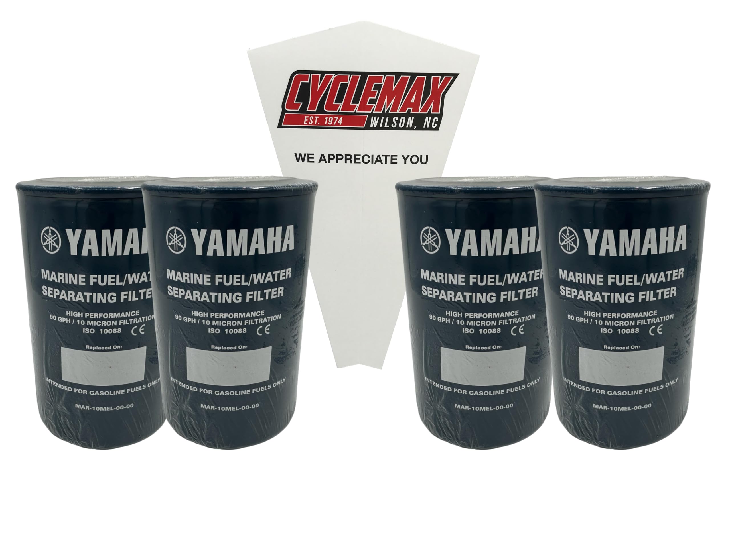 CYCLEMAX Four Pack Compatible with Yamaha Yamaha New OEM, Fuel/Water Separating Filter, MAR-FUELF-IL-TR, MAR-10MEL-00-00 Contains Four Filters and a Funnel