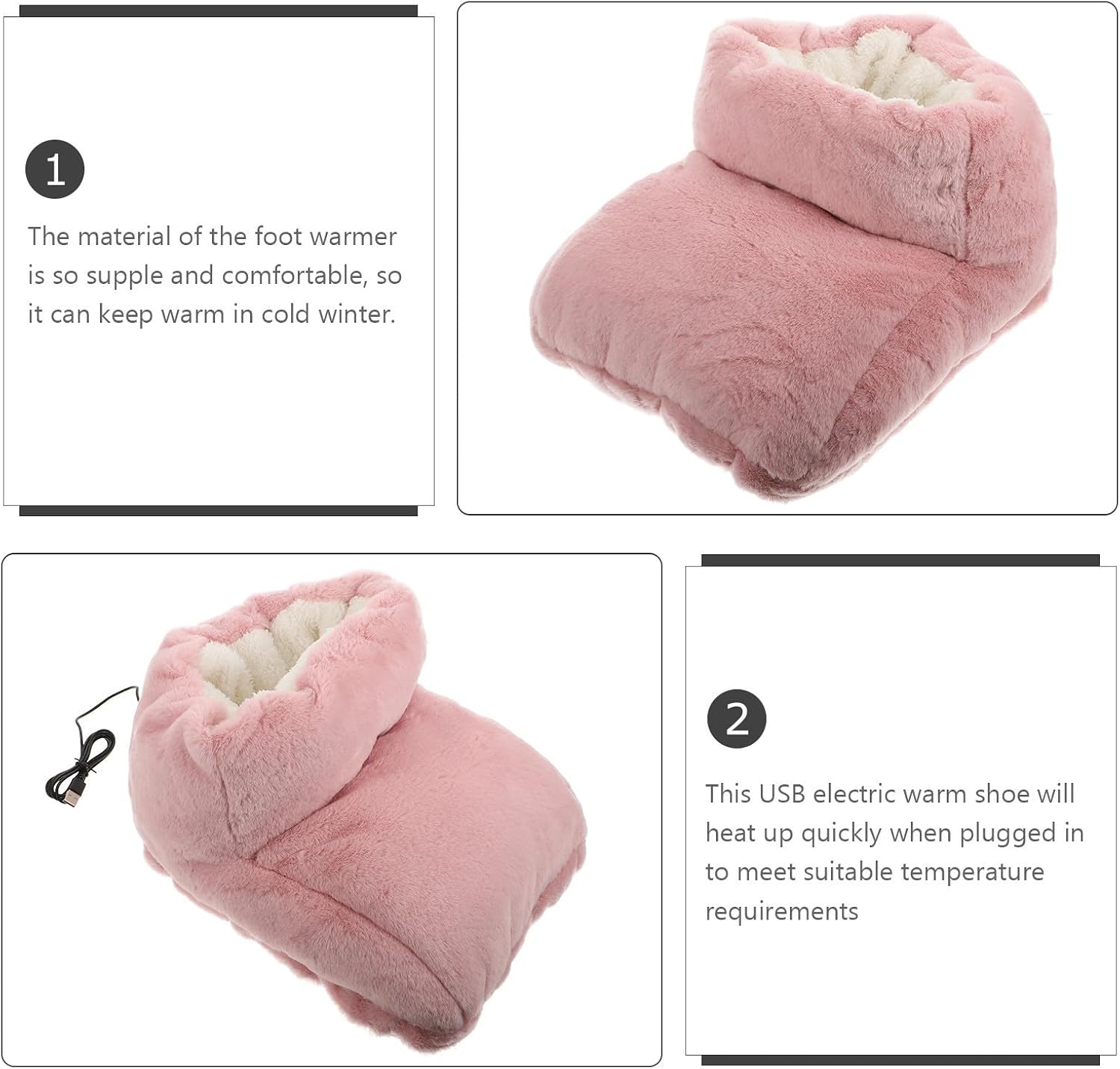 Electric Heating Shoes for Winter with USB Interface, Washable and Disassemblable Pink Foot Warmers Made of Eva and Plush, for Home and Dorm Use