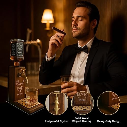 Miniatura 3 de Juego de dispensador de whisky personalizado para hombres, dispensador de licor grabado de madera con nombre en relieve para el hogar, bar, pub,