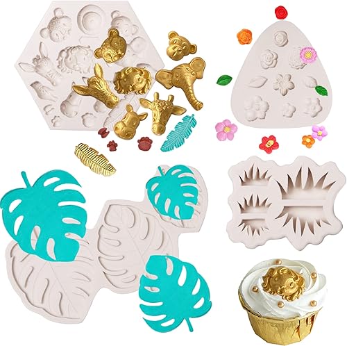Miniatura 1 de Moldes de silicona de chocolate con hojas tropicales de safari, 4 unidades, para hornear, decoraciones de pasteles, decoraciones de cupcakes,