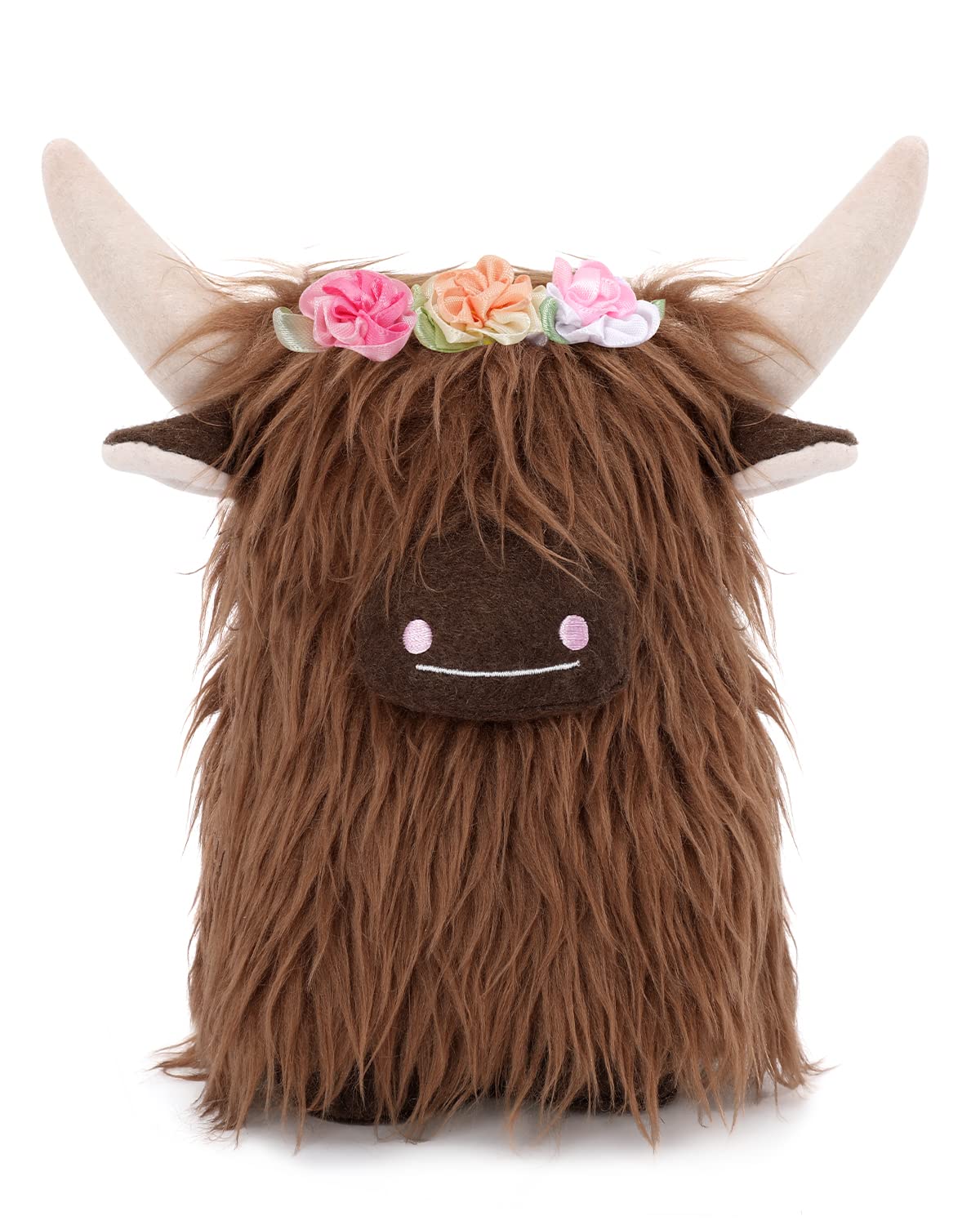 Upltowtme Highland Cow Gnomes with Flowers, Brown Scottish Tomte Doll Decor, Farmhouse Nordic Dwarf Home Decoration, Calf Gnome Herd Collection, Travel Nursery Gift for Her, Set of 1
