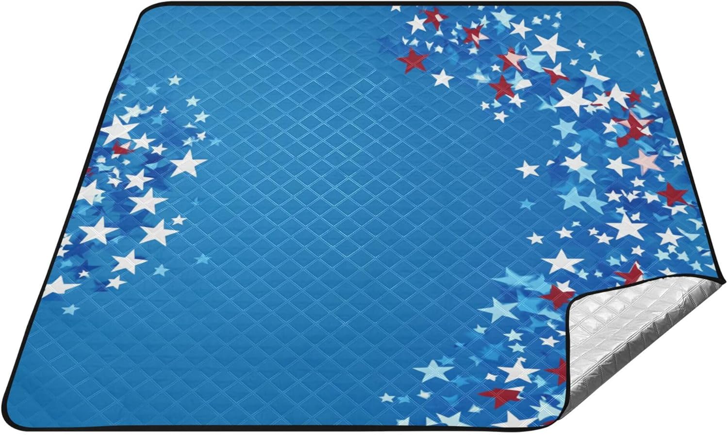 Blue American Flag Stars Patriotic 4th of July Waterproof Picnic Table Large Camping Party Large Outdoor Blanket for 4 to 6 Adults Summer Gift tapete para Playa