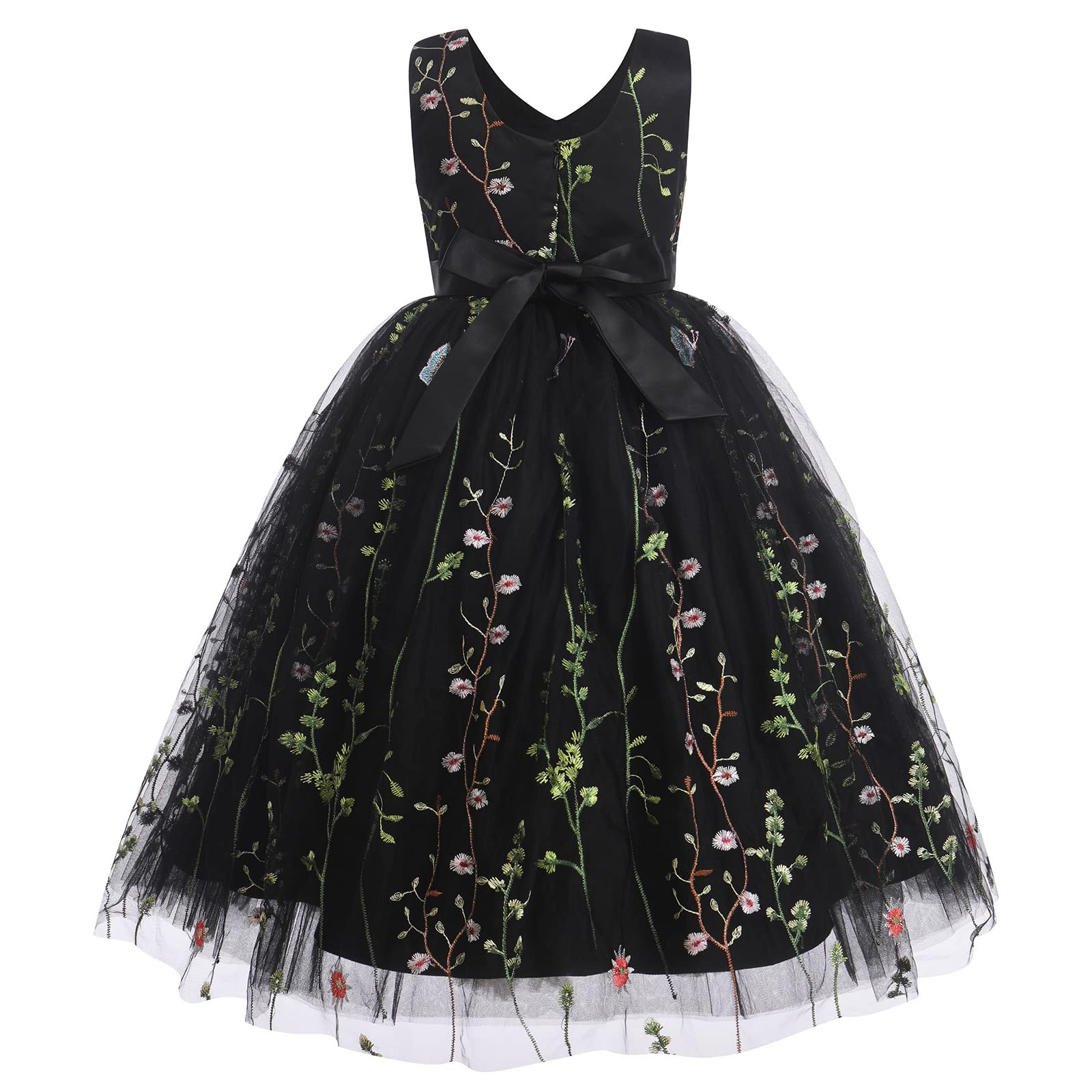 Mädchen Mesh Blume besticktes Kleid Illusion Tüll Mesh Stickerei Kleid für Mädchen Blumenmädchen Kleider für Hochzeit Geburtstag