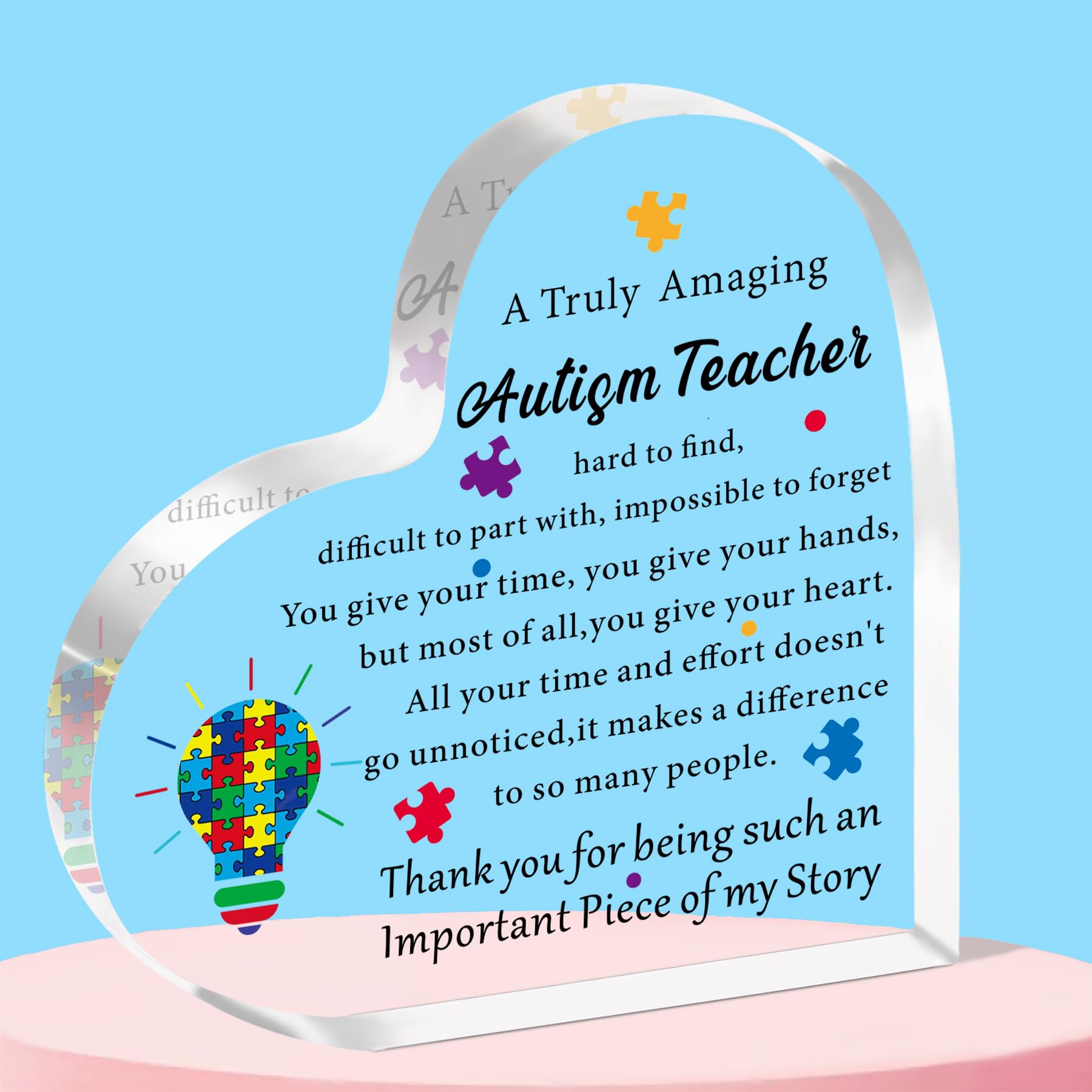 QMVMV Thank You Autism Teacher Gifts Autism Awareness Acrylic Plaque for Autistic Teacher Therapist Appreciation Gift for Women Men Christmas Birthday Gifts for Autism Teacher