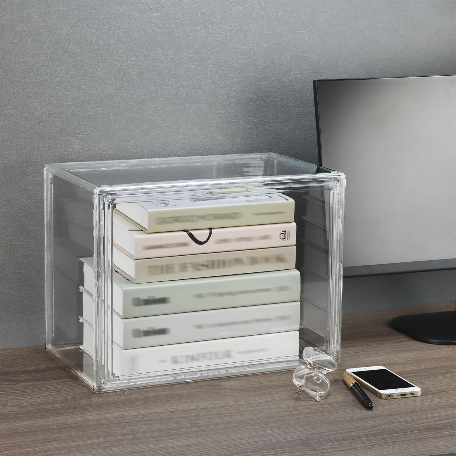 QWORK® 3 Stück Schuhboxen Stapelbar, Transparente Kunststoffboxen mit Magnetverschluss, Schaukasten, für Figuren, Bücher, Kosmetik, Schuhe und Handtaschen
