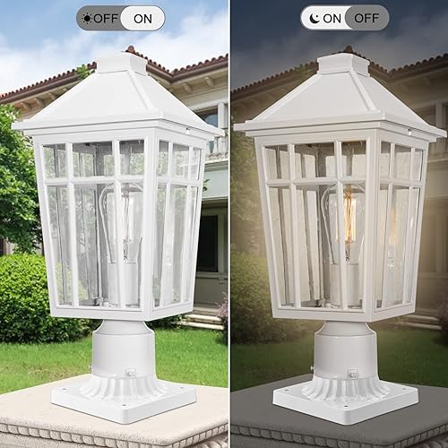 Miniatura 6 de Darkaway Luces de poste grandes para exteriores de 17 pulgadas + adaptador de luz de poste, postes de lámpara con iluminación exterior de vidrio