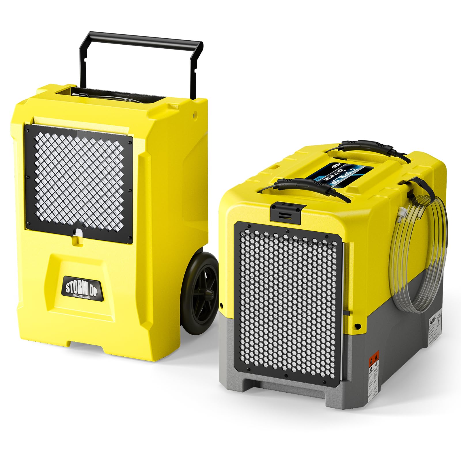 LGR Commercial Dehumidifiers Pack Basement Dehumidifier with Pump and Drain Hose for Garage by ALORAIR – 17x 14x 23.1in, 180.0 pints, Plastic, Yellow, Pack of 2