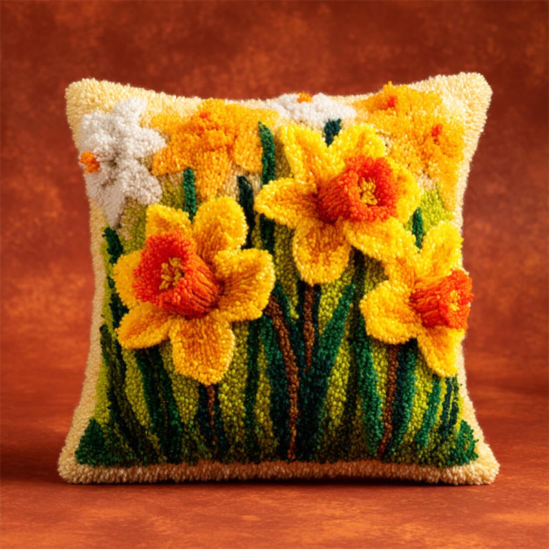 Kitquiver Latch Hook Cushion Kits Cartoon Flowers DIY Latch Hook Kits Pillowcase Embroidery,Knitting,Gift for Adults/Beginners 17x17In