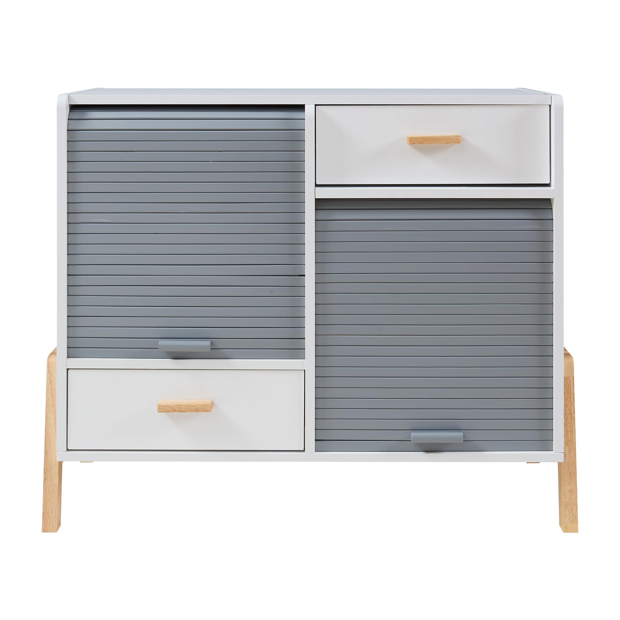 [en.casa] Cassettiera con 2 Scomparti Chiusi da Anta a Serrandina Comodino a 2 Cassetti Armadietto 72x80x40 cm per Soggiorno Camera da Letto - Bianco/Grigio
