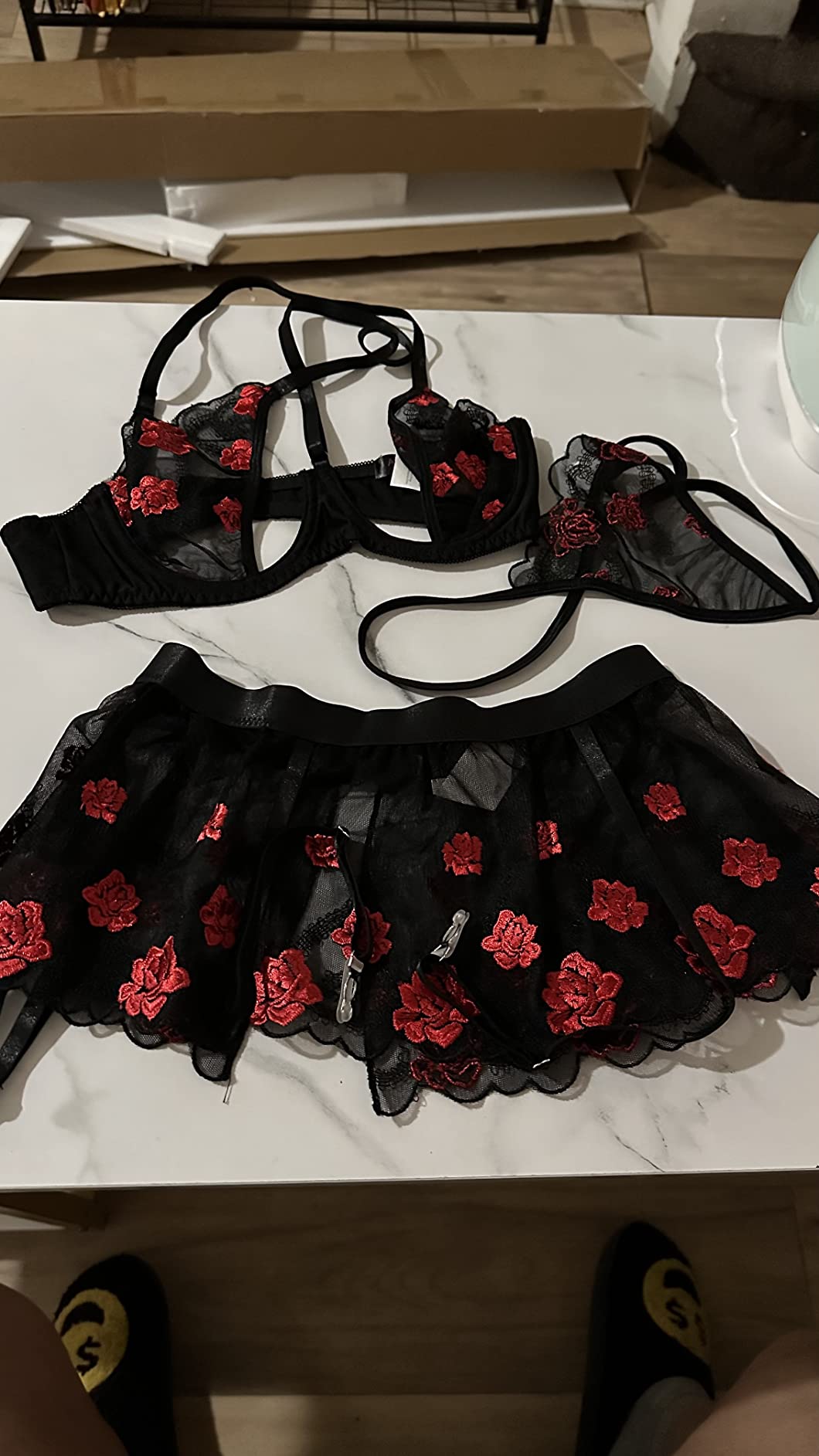 $4/mo - Finance Avidlove Garter Lingerie Set for Women with Underwire 3 Piece Lace Lingerie Set