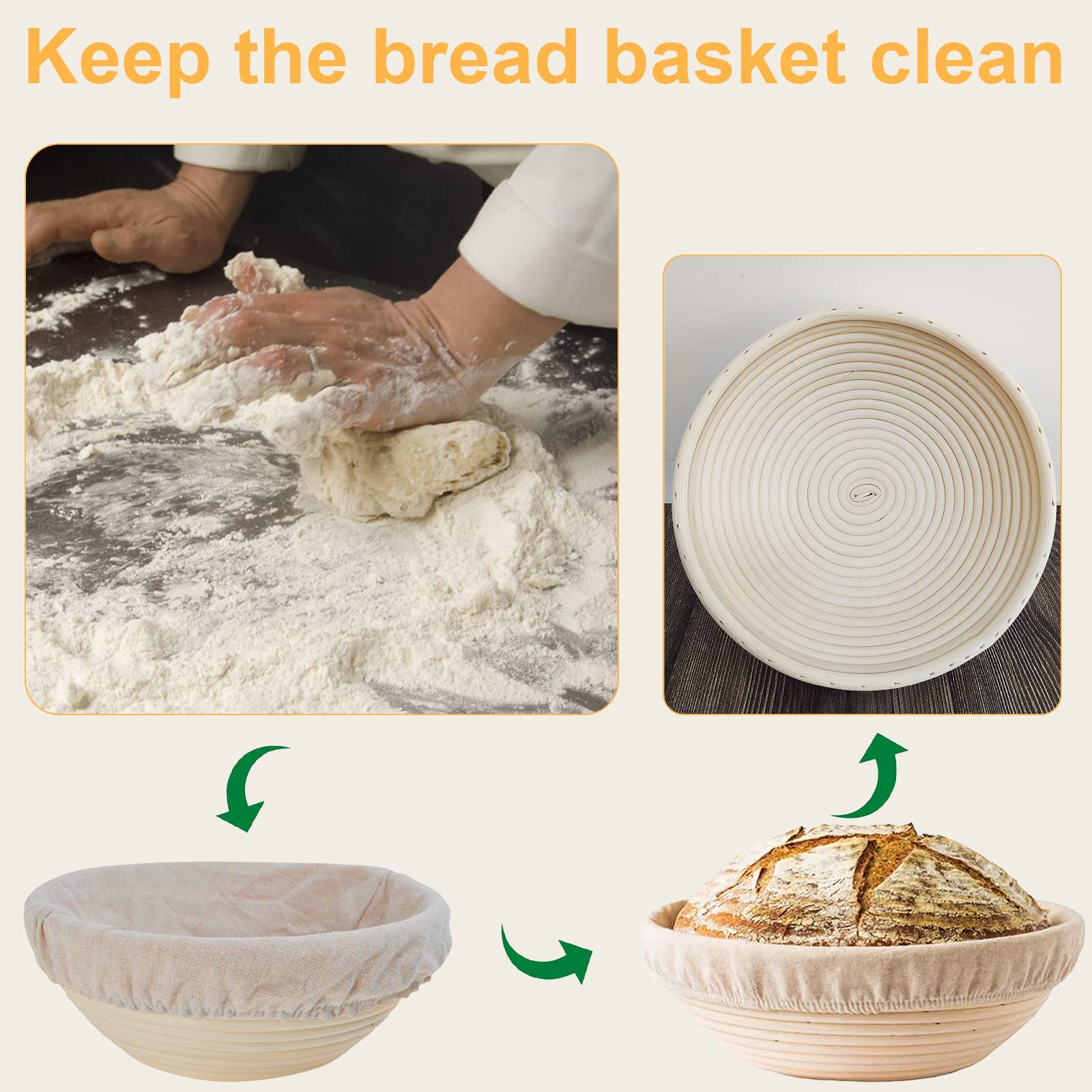 4 Coperture In Cotone E Lino Per Cestello Di Lievitazione Del Pane, Rotonde, 25x25x8 Cm, Riutilizzabili, Per Panetteria