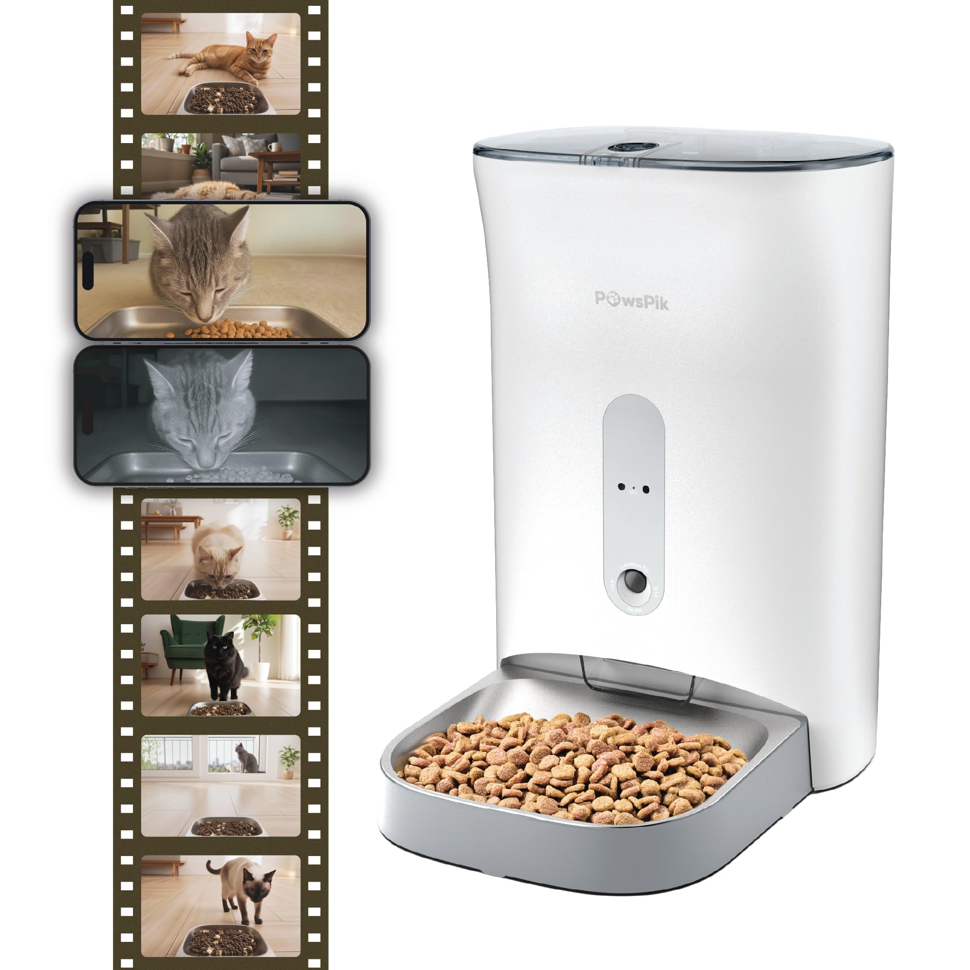 PawsPik Automatic Cat & Dog Feeder with 2K HD Camera, NutriWatch Smart Cat Food Dispenser with App Control, Portion Scheduling, Night Vision, Voice Recording & Battery Backup – 19-Cup