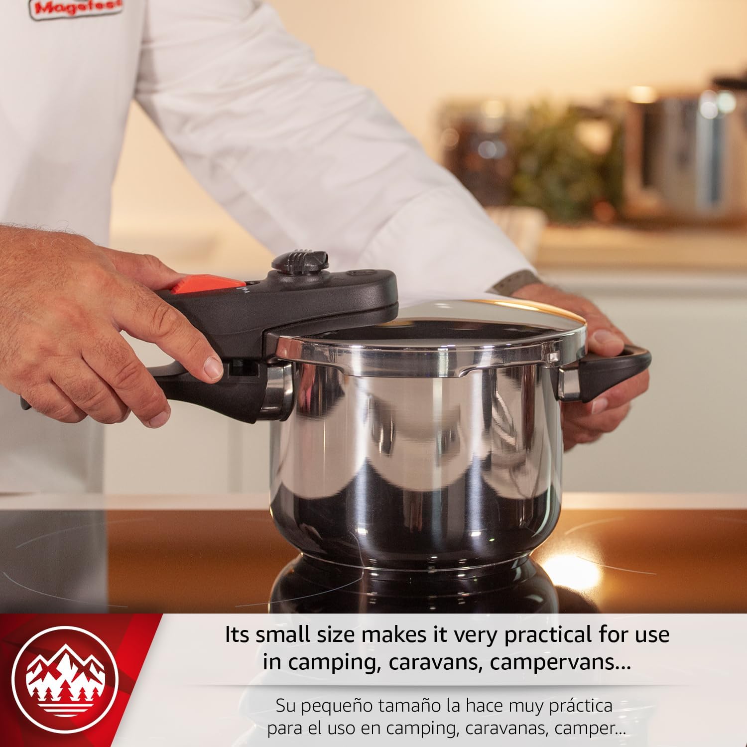 MAGEFESA Practika Plus 3.4-Quart Pressure Cooker – 18/10 Stainless Steel, Induction Compatible, 5-Layer Heat Diffuser Bottom, 5 Safety Systems, Even Heat Distribution