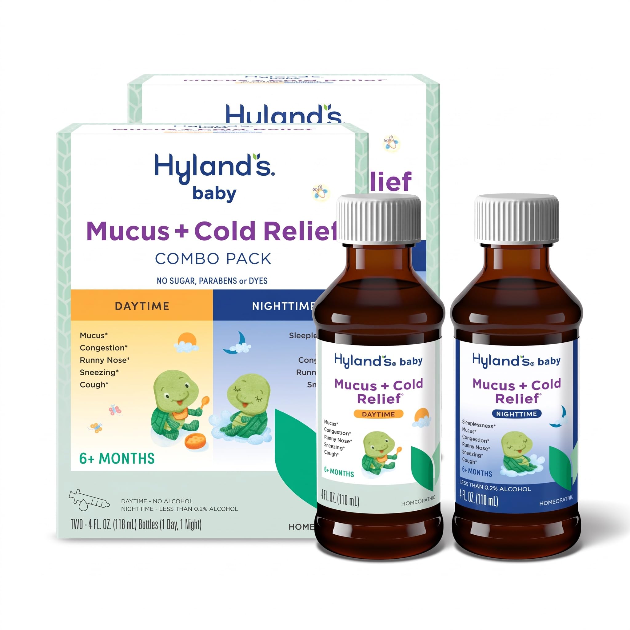 Hyland's Baby Mucus and Cold Relief,Day and Night Value Pack,Infant-and Baby Cold Medicine,Decongestant-and Cough Relief,4 Fl Oz,(Pack of 4)