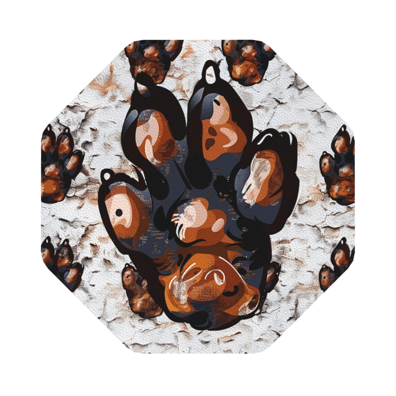 Dog Paw Print Print Leather Coaster Set of 6, Octagon Coasters Table Decorative Coffee Cup Beverage Coasters Wine Beer Bar Coasters for Hot Drinks Table Protection