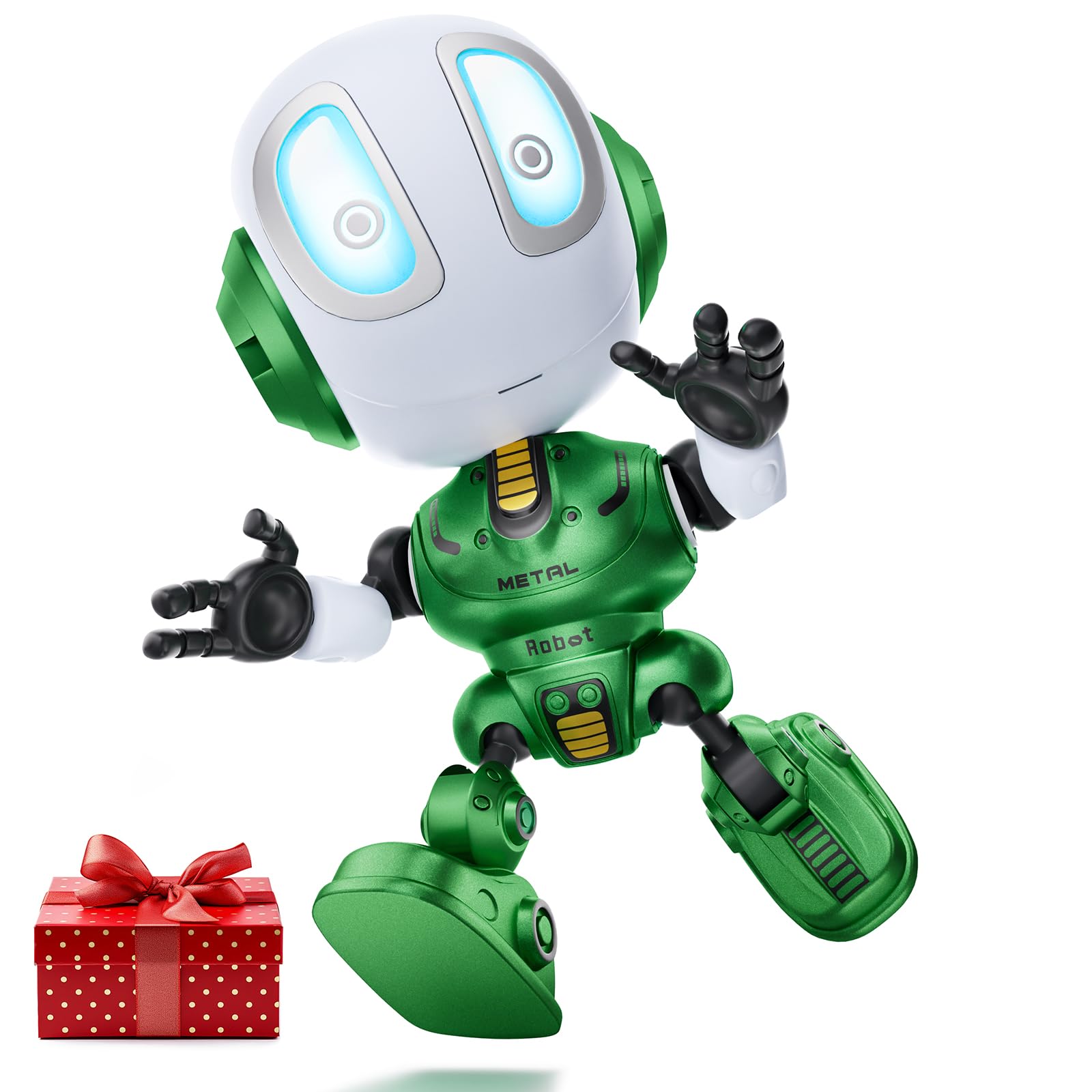 BROADREAM Stocking Stuffers, Robot Kids Toys, Mini Robot Talking Toys for Boys Girls Travel Toys Help Kids Talking for Christmas Stocking Stuffers, LED Lights and Interactive Voice Changer (Green)