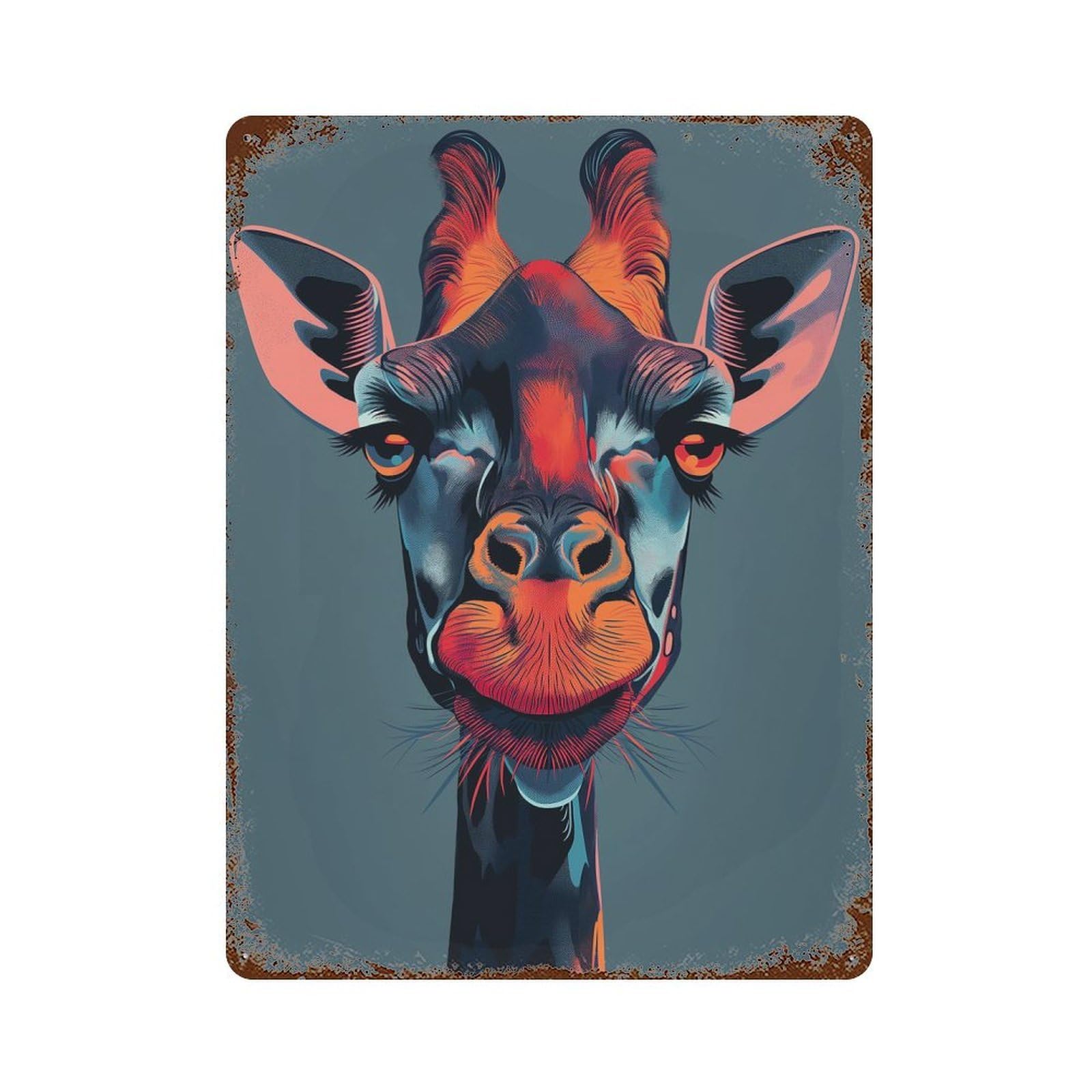 Giraffe Portrait Animal 15.7"x11.8" Aged Metal Wall Plaque, Retro Wall Decor for Farmhouse, Kitchen And Entryway Decor