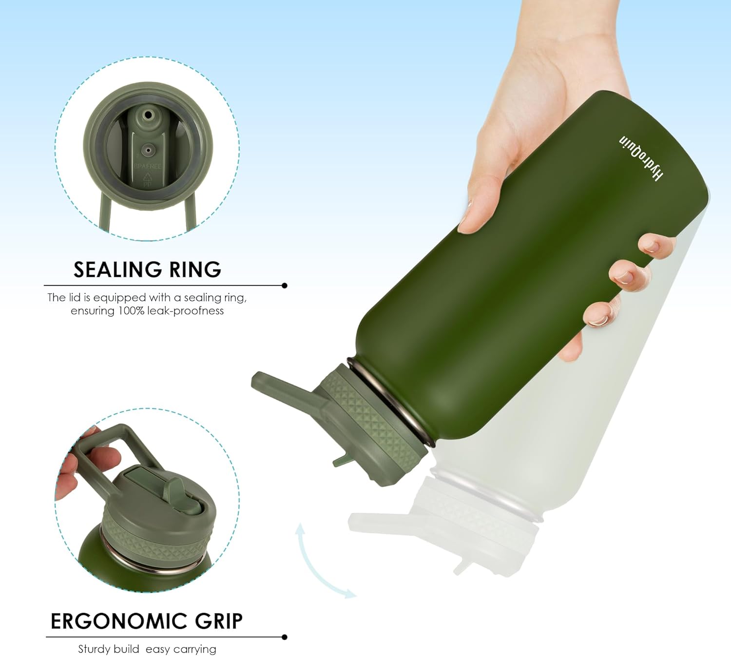 32 oz Water Bottle with Straw, Stainless Insulated Steel Waterbottle with Comfort Grip Handle,Water Bottles for Camping Sports Office Daily Use