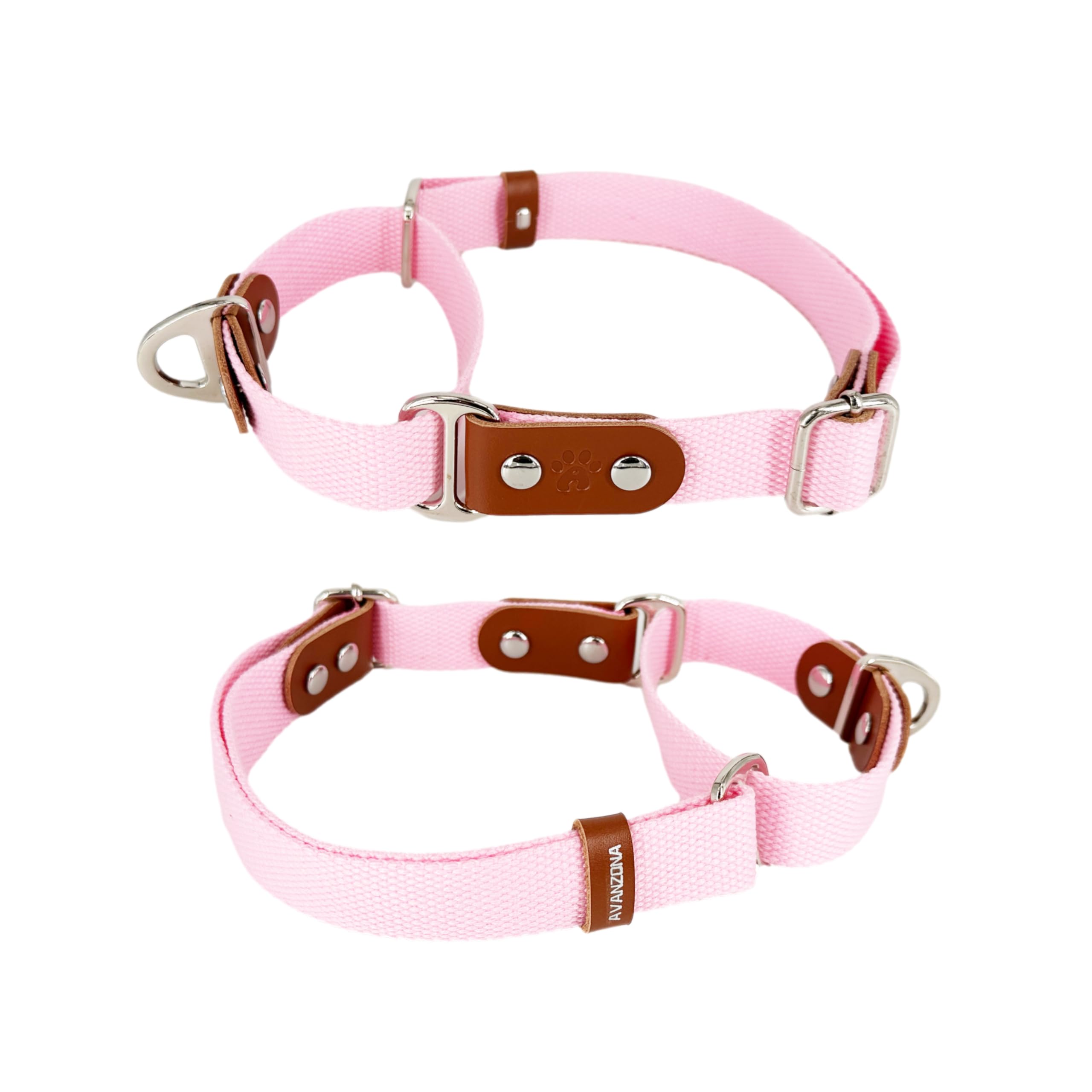 Martingale Dog Choke Collar, Antipull, Poly-Cotton and Leather. M. Pink & Cognac, Pink(Poly-cotton) & Cognac - Image 2