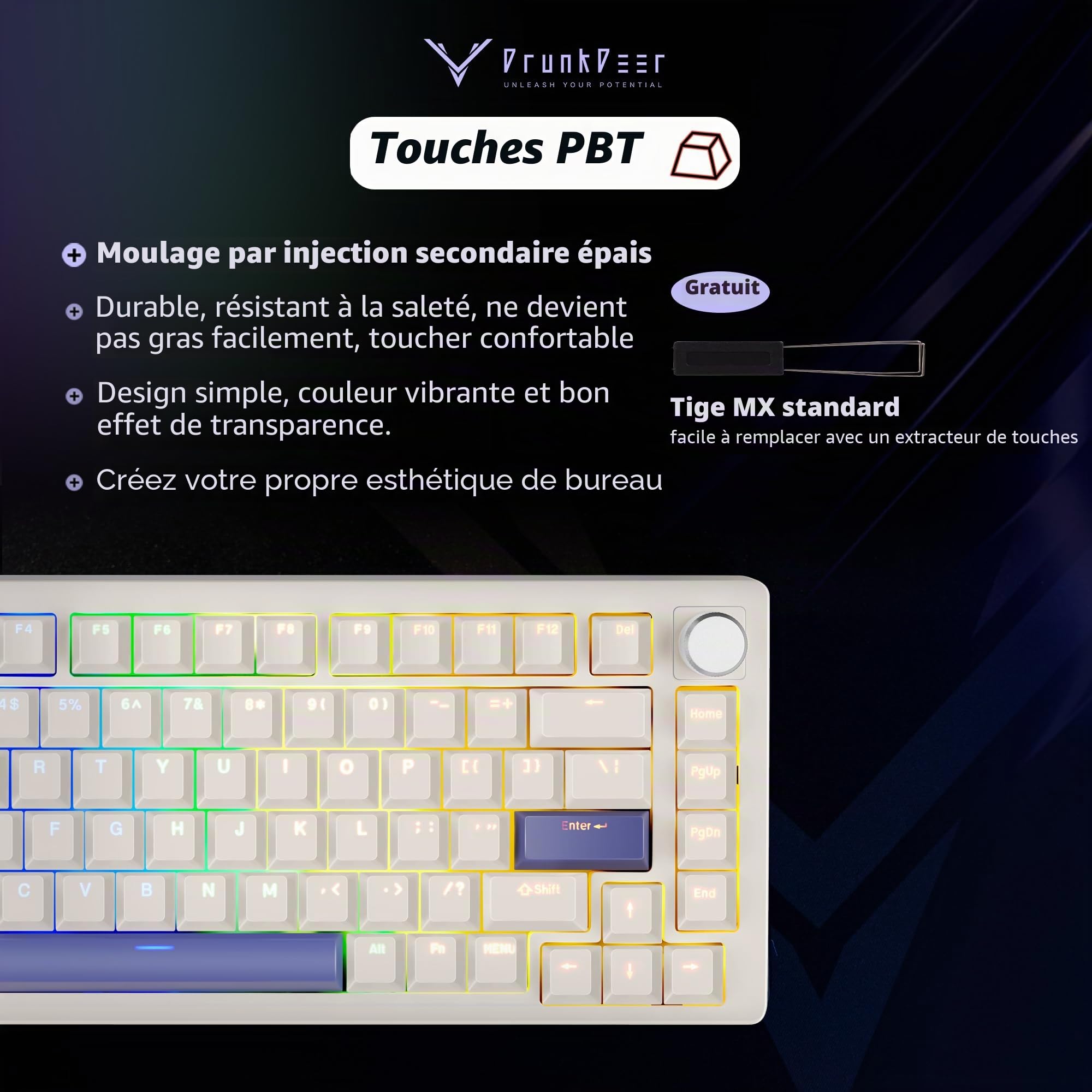 DrunkDeer TKL Clavier de Jeu à déclenchement Rapide, claviers mécaniques TKL pour OSU, commutateur magnétique Hyper Rapide, Filaire RVB, USB, Compact, 82 Touches avec Bouton, Gris