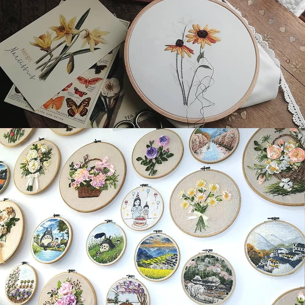 4 Pieces Bamboo Embroidery Hoop in Different Sizes Bamboo Adjustable Wooden Embroidery Hoop Hoop Embroidery Circle for Art Craft Handy Sewing - 5