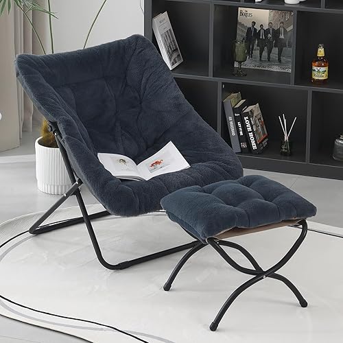 Miniatura 86 de Comfy - Silla de dormitorio plegable de gran tamaño con piel sintética suave, marco de metal, para dormitorio, sala de estar, balcón, patio,