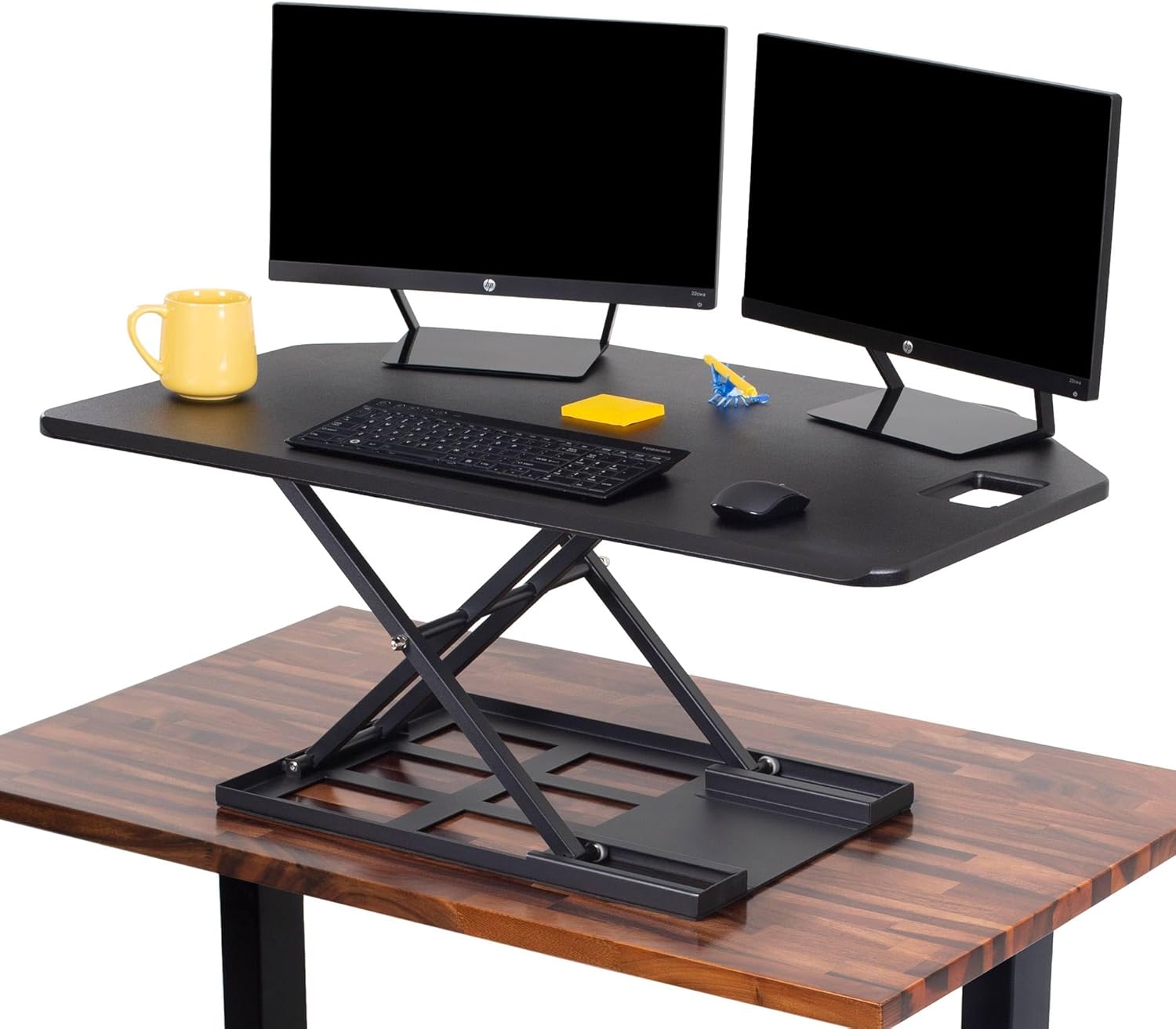 X-Elite Pro 40" Corner Standing Desk Converter with Pneumatic Lift | Adjustable Sit to Stand Riser, L-Shaped Desks & Cubicles | Fully Assembled Computer Workstation (Matte Black)
