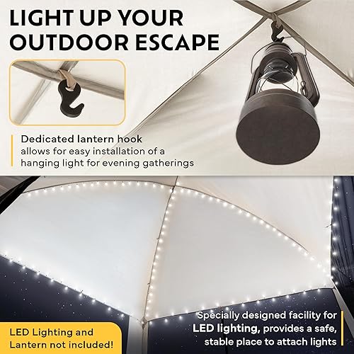 Miniatura 8 de Tienda de campaña de pantalla de 10 x 10 pulgadas para camping, casa de pantalla para 6-8 personas para camping, resistente al viento con 10 clavos