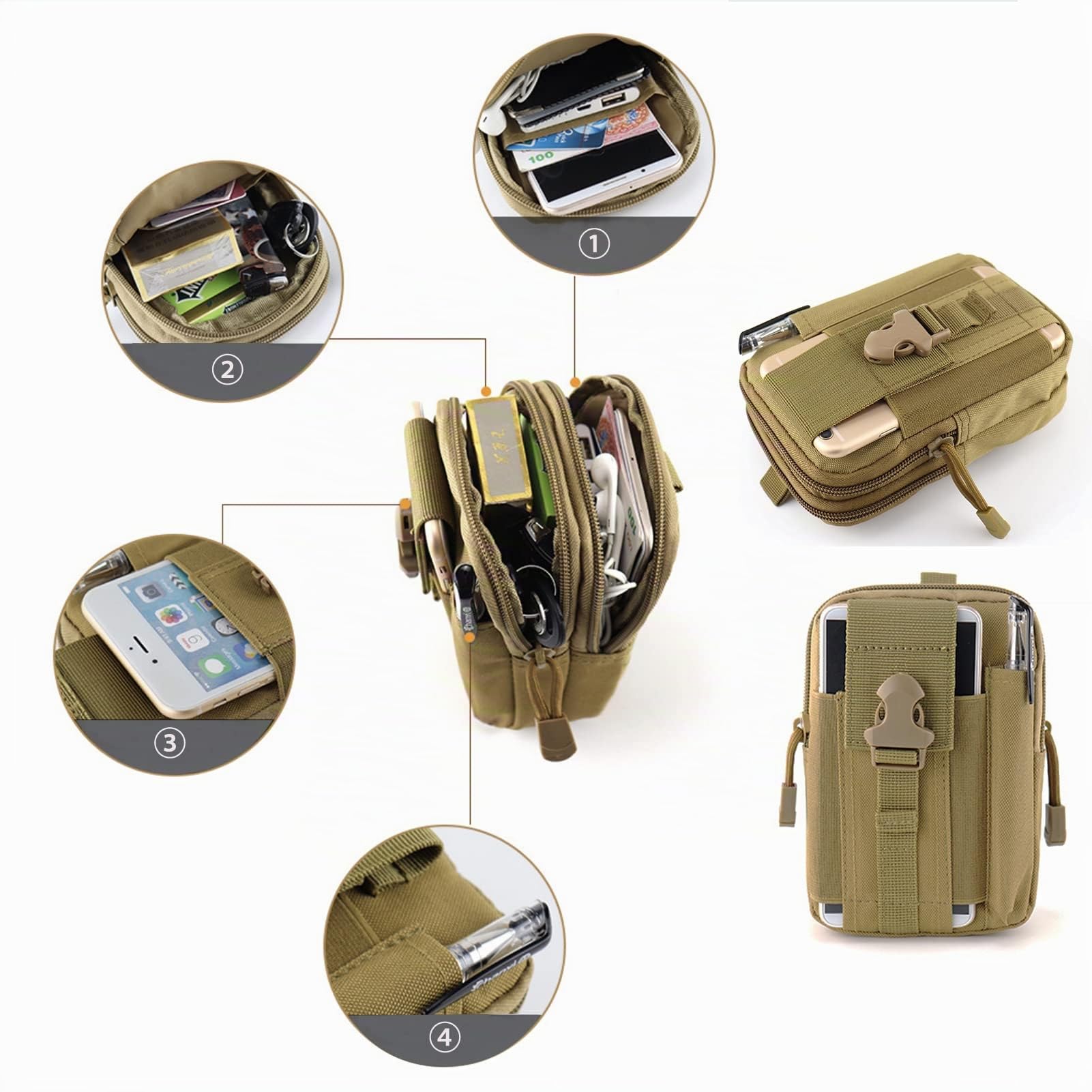 ZhaoCo Sac Tactique Ceinture, Sacoche Ceinture Nylon Molle EDC Gadget Utilitaire téléphone cellulaire pour Randonnée Voyage Sport Plein-air