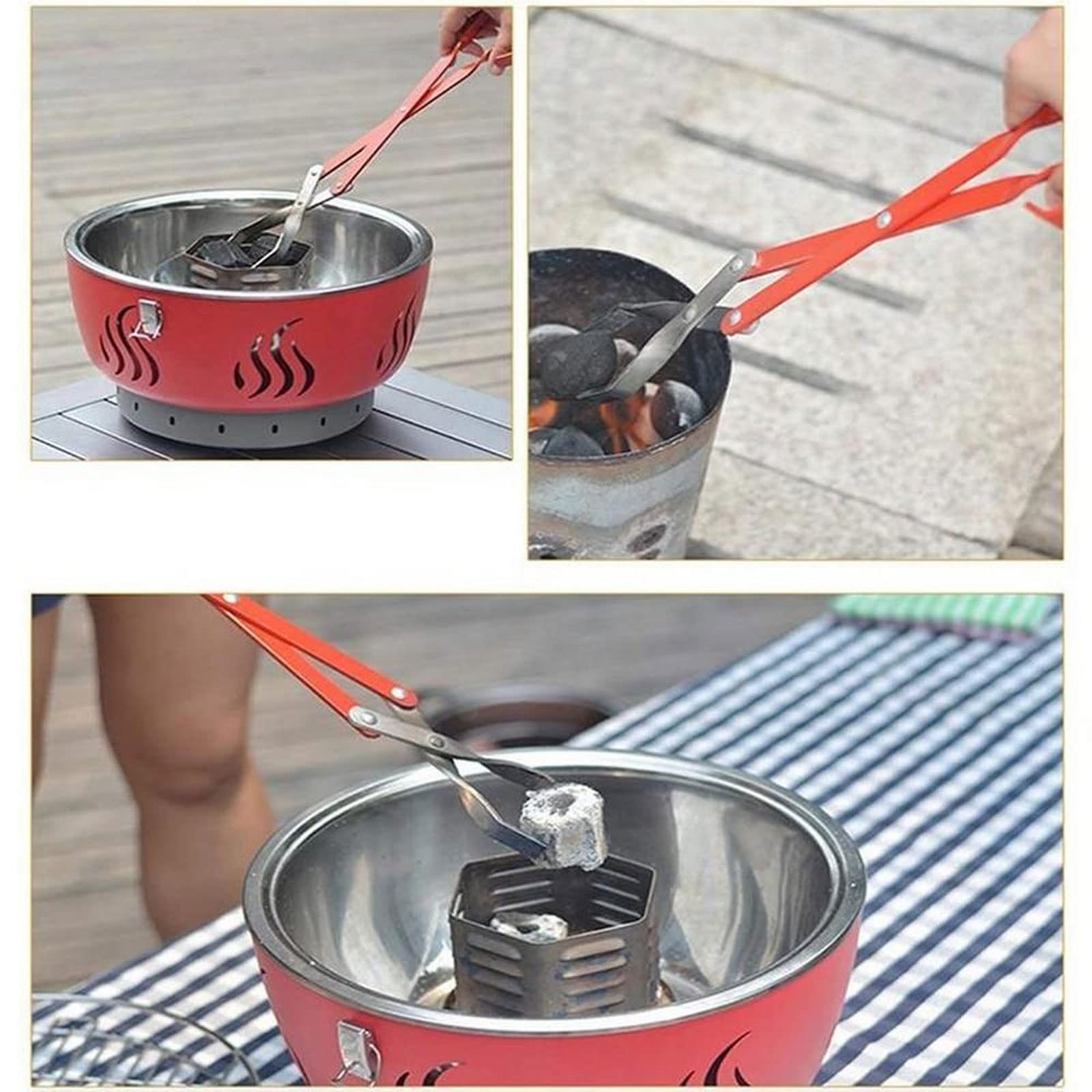 Pinzas para carbón de Barbacoa, Abrazadera de Aluminio para carbón, Accesorios portátiles para Parrilla