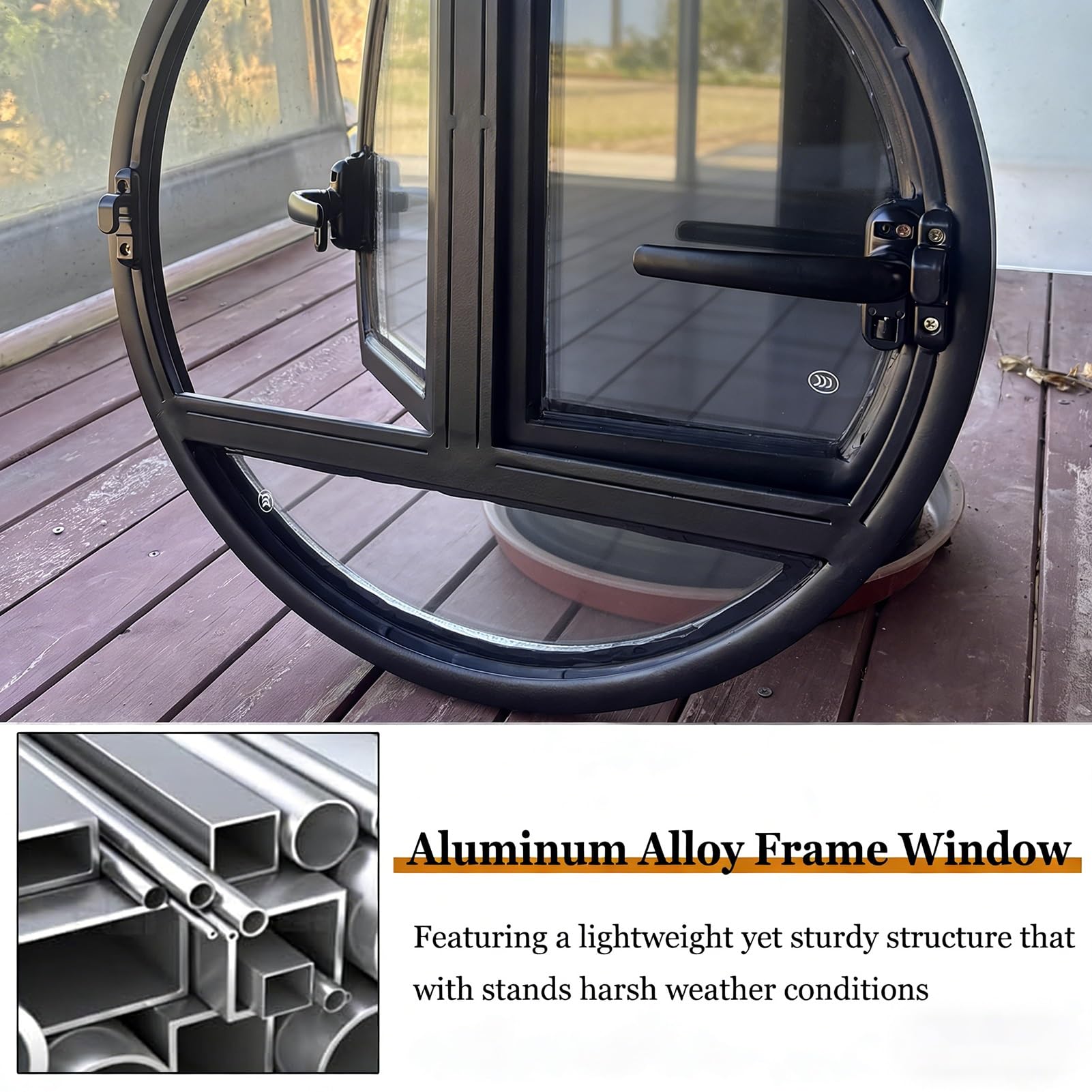Ventana Ventana Redonda abatible de Doble Apertura empotrada Personalizada con Vidrio Templado, Decorativa para baños, Salas de Estar, hoteles y cafeterías(Black,85 cm/33.5 in)