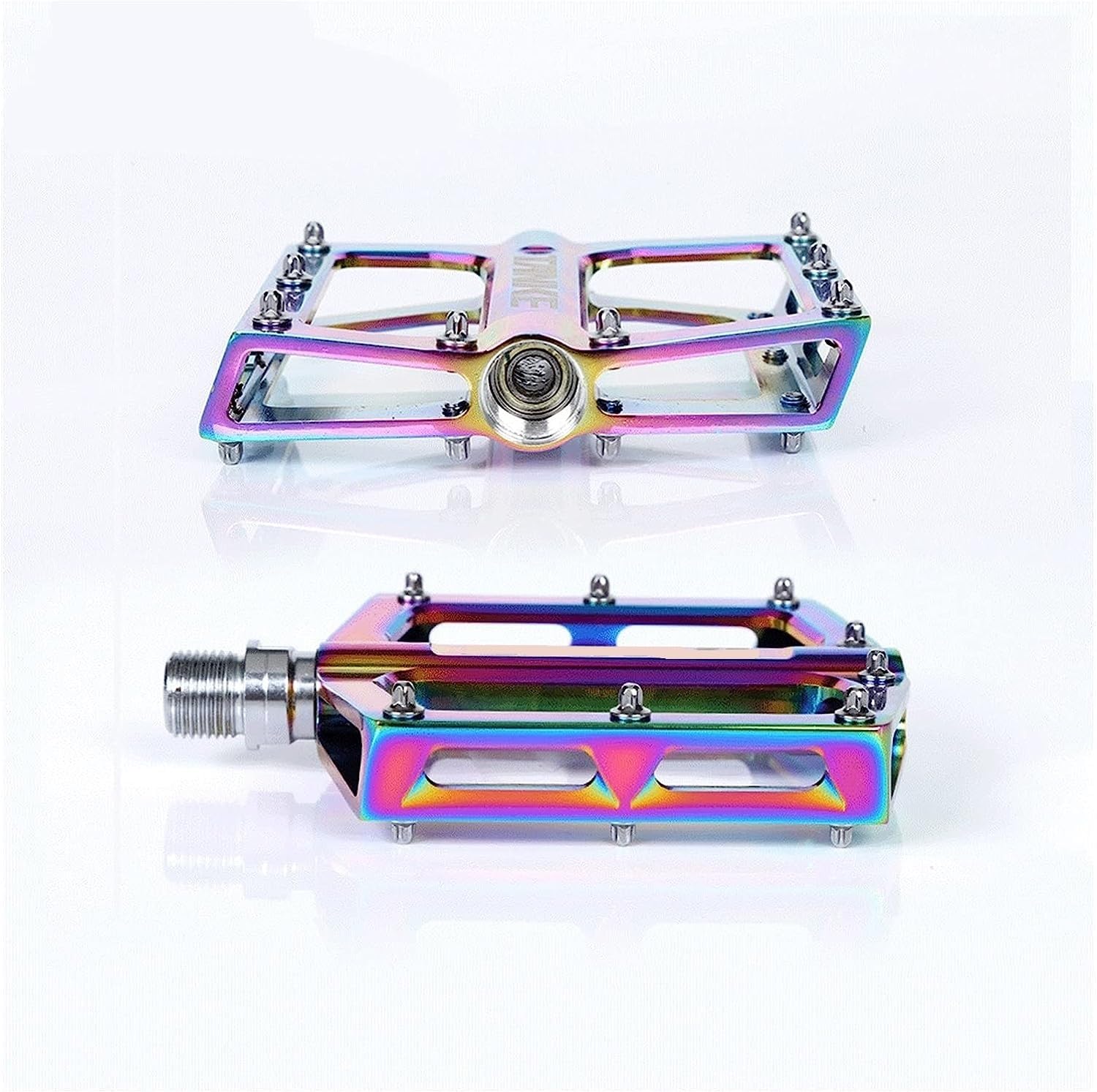 Fahrrad-Pedale,Mountainbike-Pedale, Fahrradpedale, Oil Slick Mountain MTB-Plattform, Aluminium, Straßenlager, rutschfest, zusammenklappbare Fahrradteile (Color : Rainbow)