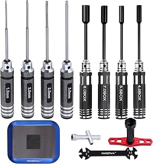 Hobbypark Hex Driver Set (1.5mm 2.0mm 2.5mm 3.0mm), Hex Nut Driver Set(4.0/5.5/7.0/8.0mm) Screwdriver Kit, 17mm Wheel Wrench, RC Screw Tray, Turnbuckle Wrench, RC Repair Tools Kit for RC Cars