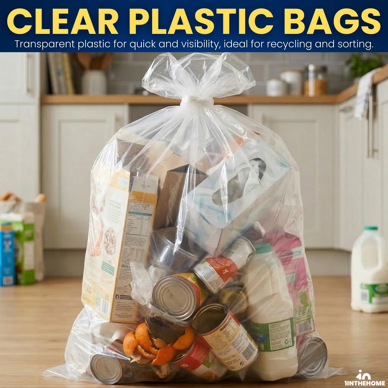 Bolsas de basura de 55-56 galones, 43 x 46 pulgadas, resistentes, desechables para cocina, oficina, residuos, industriales y bolsas de almacenamiento, transparentes, 0.55 mil, 25 bolsas por