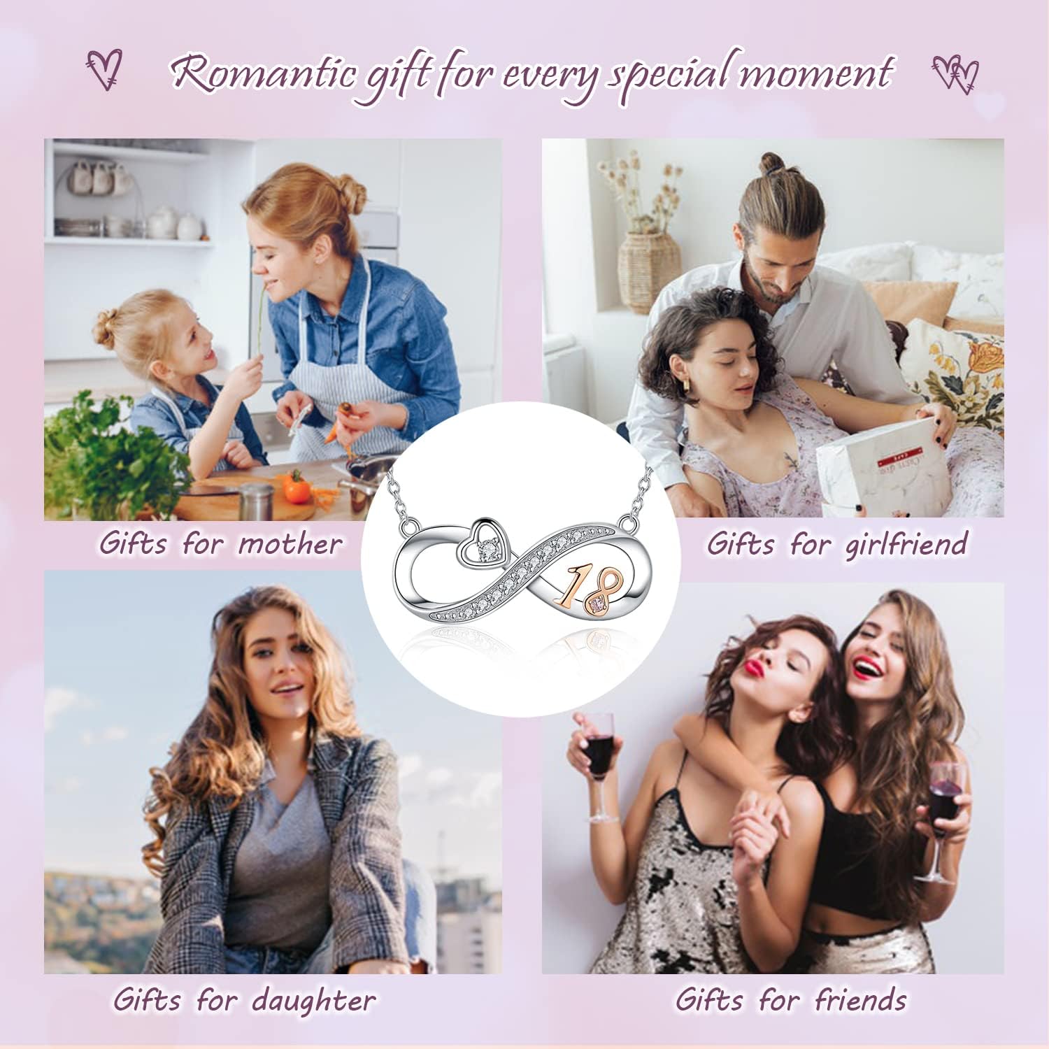 925 Sterling Silver Lucky Number Necklace Infinity Love Heart Pendant Necklaces 5th 10th 15th Anniversary Jewelry Wedding Birthday Graduation Gifts for Wife Girlfriend Women Her - Image 6