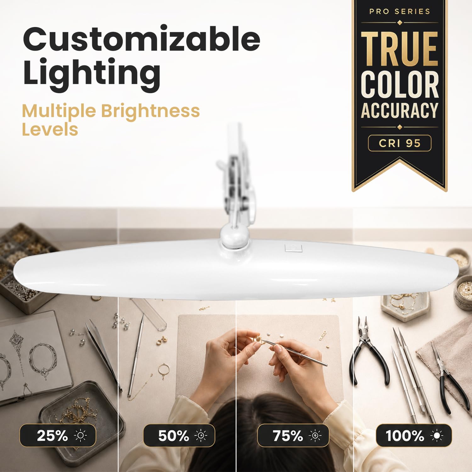 Neatfi Pro Series lampa biurkowa LED – wierne odwzorowanie barw (CRI 95) | 2200 lumenów, 24W | Profesjonalne oświetlenie dla artystów, rękodzielników oraz do domu i biura (Biały, Bez CCT z zaciskiem)