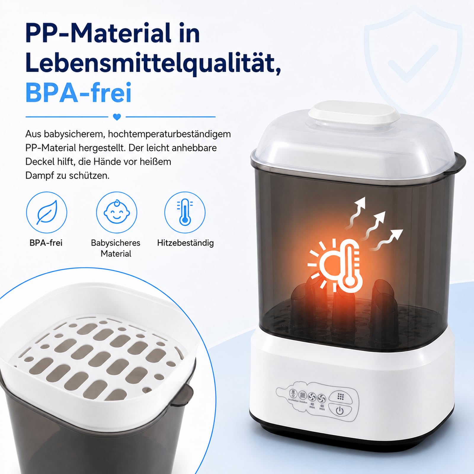 Sterilisator für Babyflaschen mit Trocknerfunktion, Flaschensterilisator Baby, 4-in-1 Elektrischer Dampfsterilisator für Flaschen, für flaschen & Milchpumpen-Zubehör Schnellsterilisation