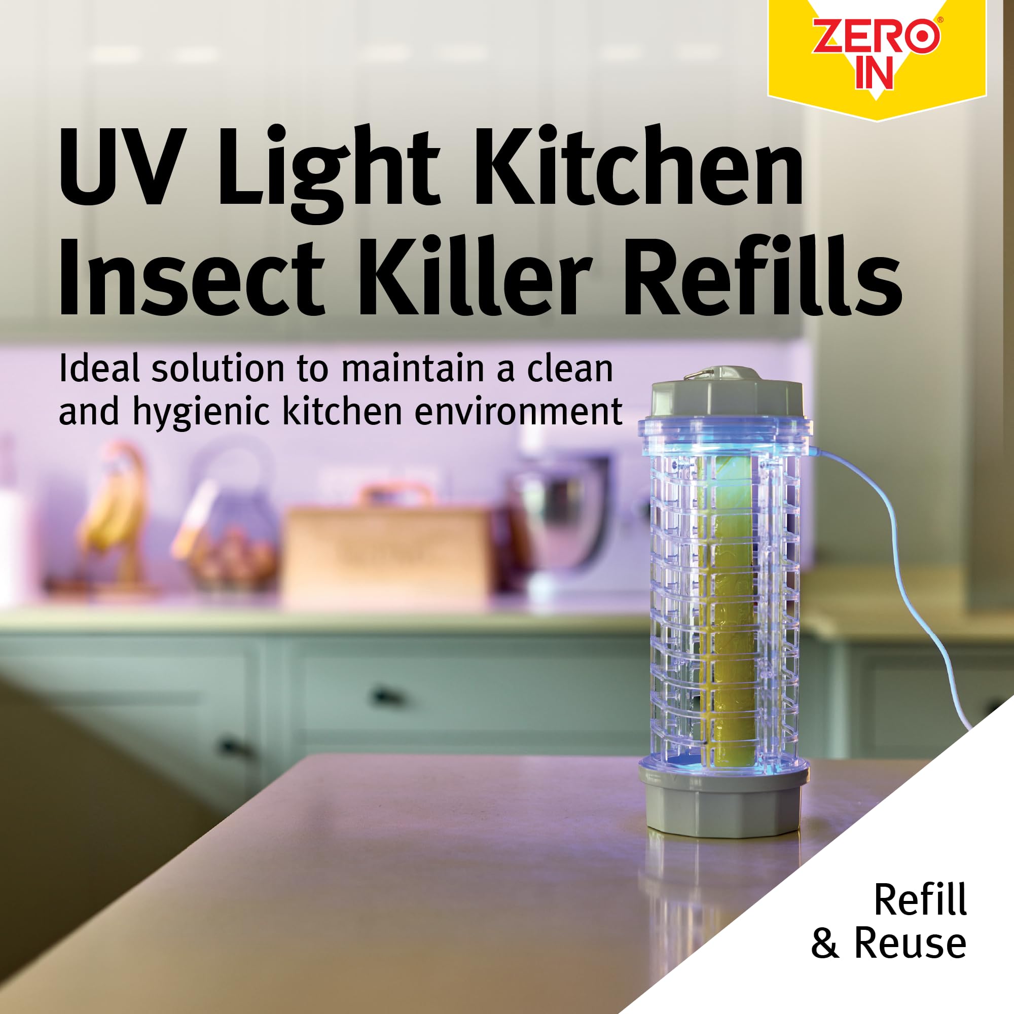Zero In UV Light Kitchen Insect Killer Refills - 4 Pack - Kills Flies, Moths, and Midges Hygienic Disposal Poison-Free, Yellow - Image 2